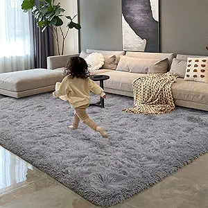 HOMORE Rugs for Living Room 6x9 Grey Fluffy Area Rug Modern Shag Rugs for Bedroom, Super Soft and Comfy Carpet, Cute Carpets for Kids Nursery Boys Girls Room Decor