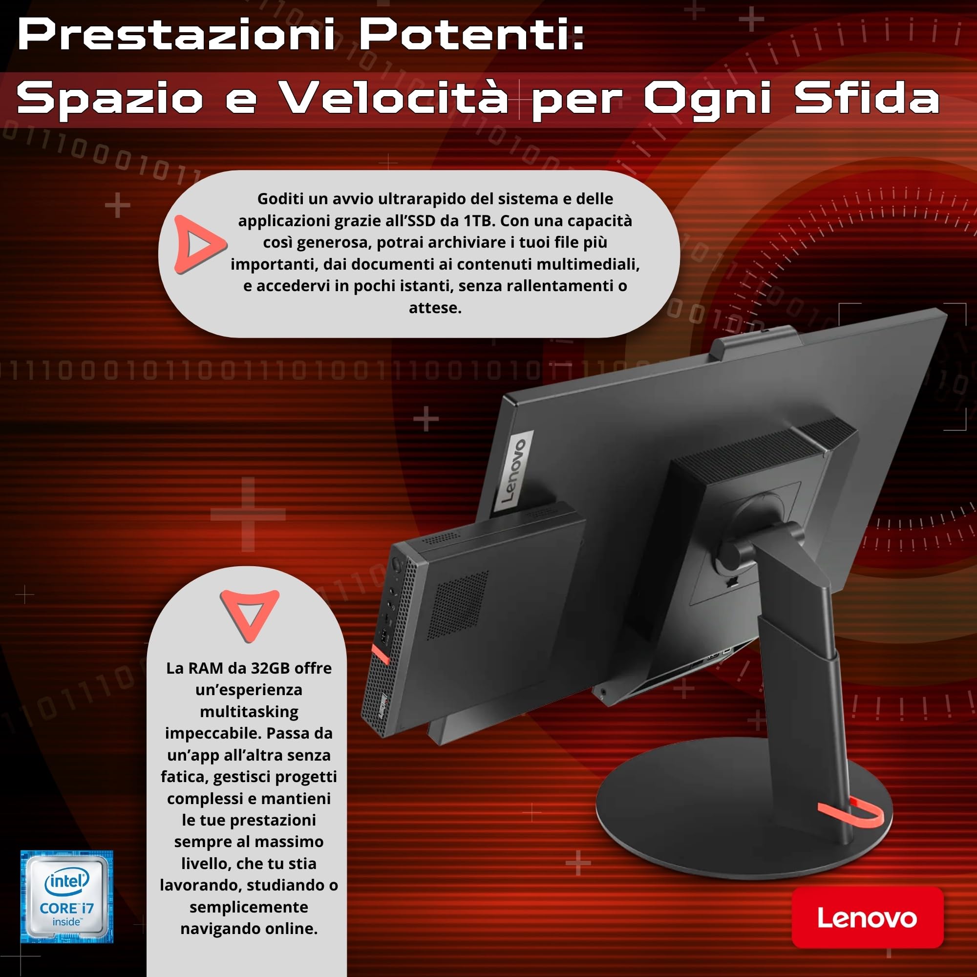 Lenovo All In One ThinkCentre TIO24 24″ Full HD | Intel Core i7 | 32GB | 1000 GB SSD | DOKING STATION 10 IN 1 WebCam Win 11 Pro 36 Mesi Garanzia (Ricondizionato con (Kit Tastiera e Mouse Italiano)