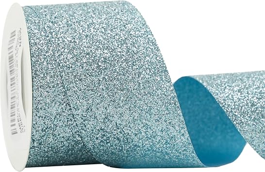 MEEDEE Light Blue Glitter Ribbon 1-1/2 Inch x 10 Yards, Sparkly Ribbon for Gift Wrapping, Crafts, Wreaths, Christmas Party Home Decor