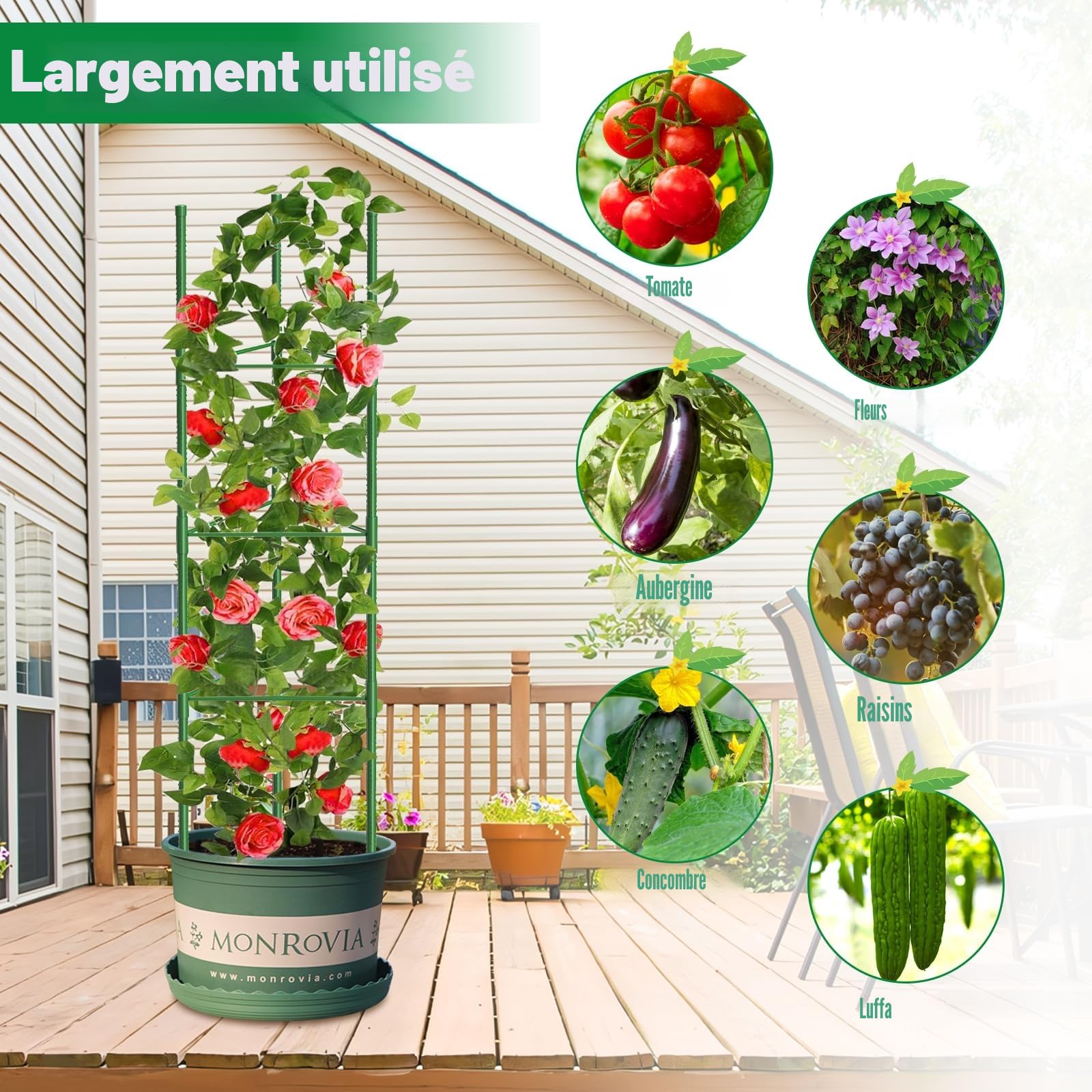 MQUPIN Tuteur Tomate,3pcs Cage à Tomates Support,130cm Vertical Cage à Tomates Treillis pour Jardin, piquets de Support pour Plantes grimpantes, légumes et Fleurs,Légumes et Fleurs