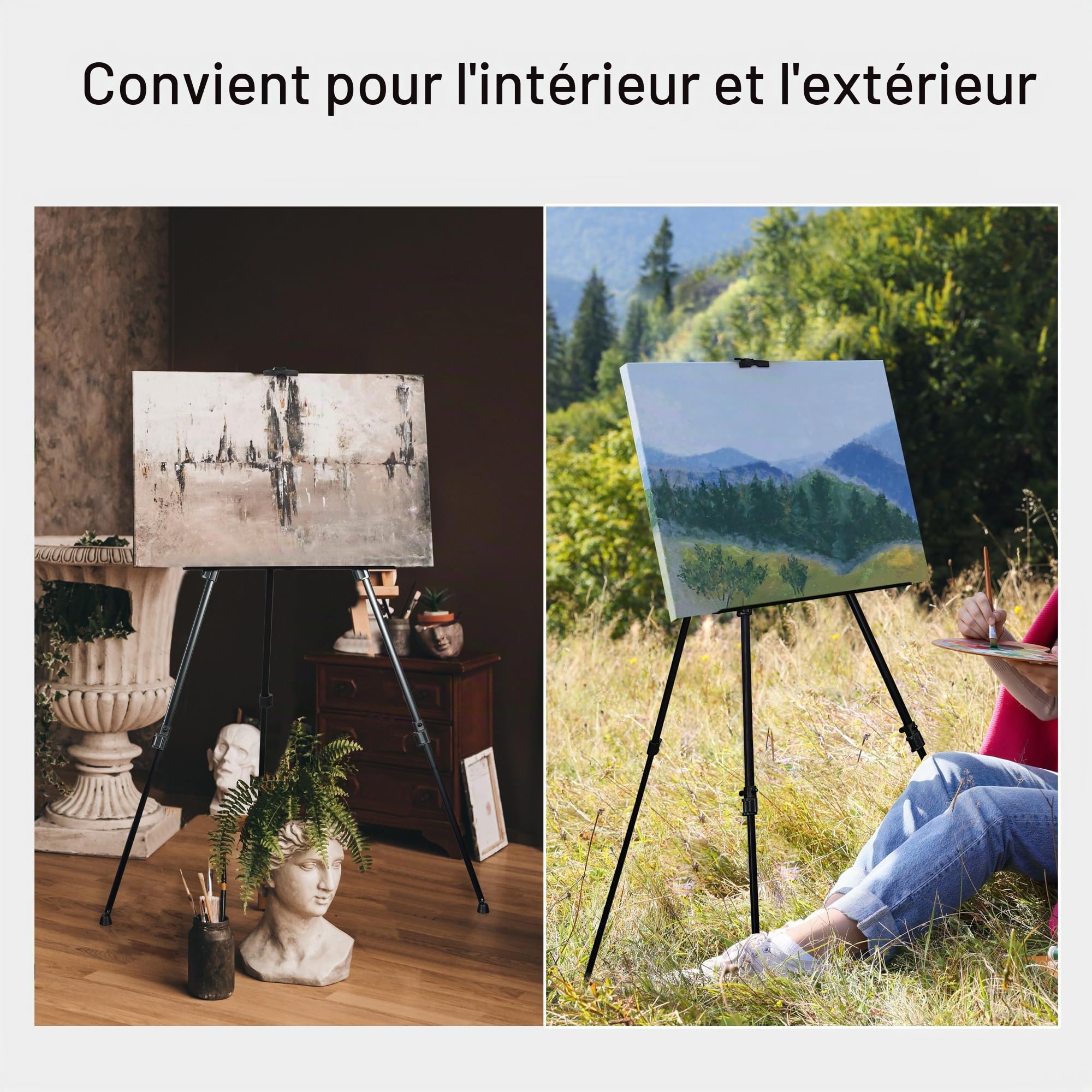 Artify Chevalet d'artiste avec Sac de Rangement, Réglable de 55 à 168 cm | 1 Chevalet Trépied en Aluminium Noir pour Peinture sur Table/Sol, Présentoir, Affiche, Toile