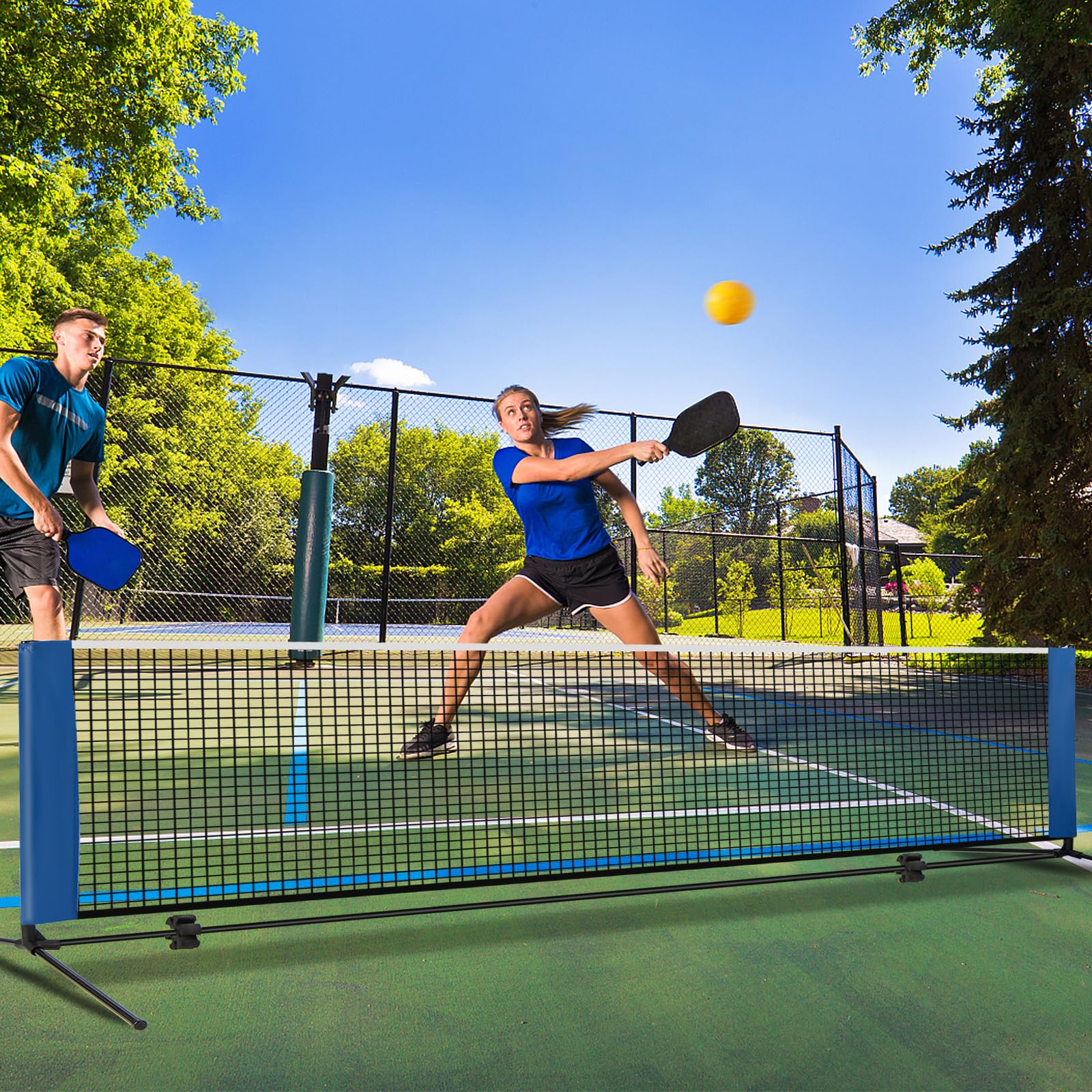 GOPLUS Filet de Badminton Portable, Filet de Tennis Réglable Hauteur avec Poteaux, Set de Filet de Pickleball avec Sac de Transport et 2 Bolants