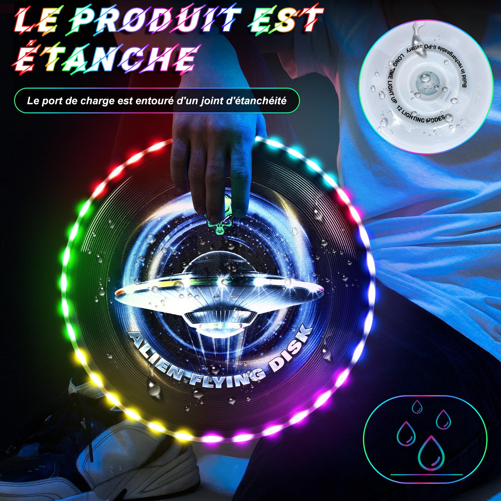 IEEILULU Ultimate Frisbee, Frisbee Lumineux, Frisbee avec 12 Effets Lumineux, Réutilisable, LED Frisbee Compétition Funsport pour Adultes Enfants Plage Pelouse Extérieur