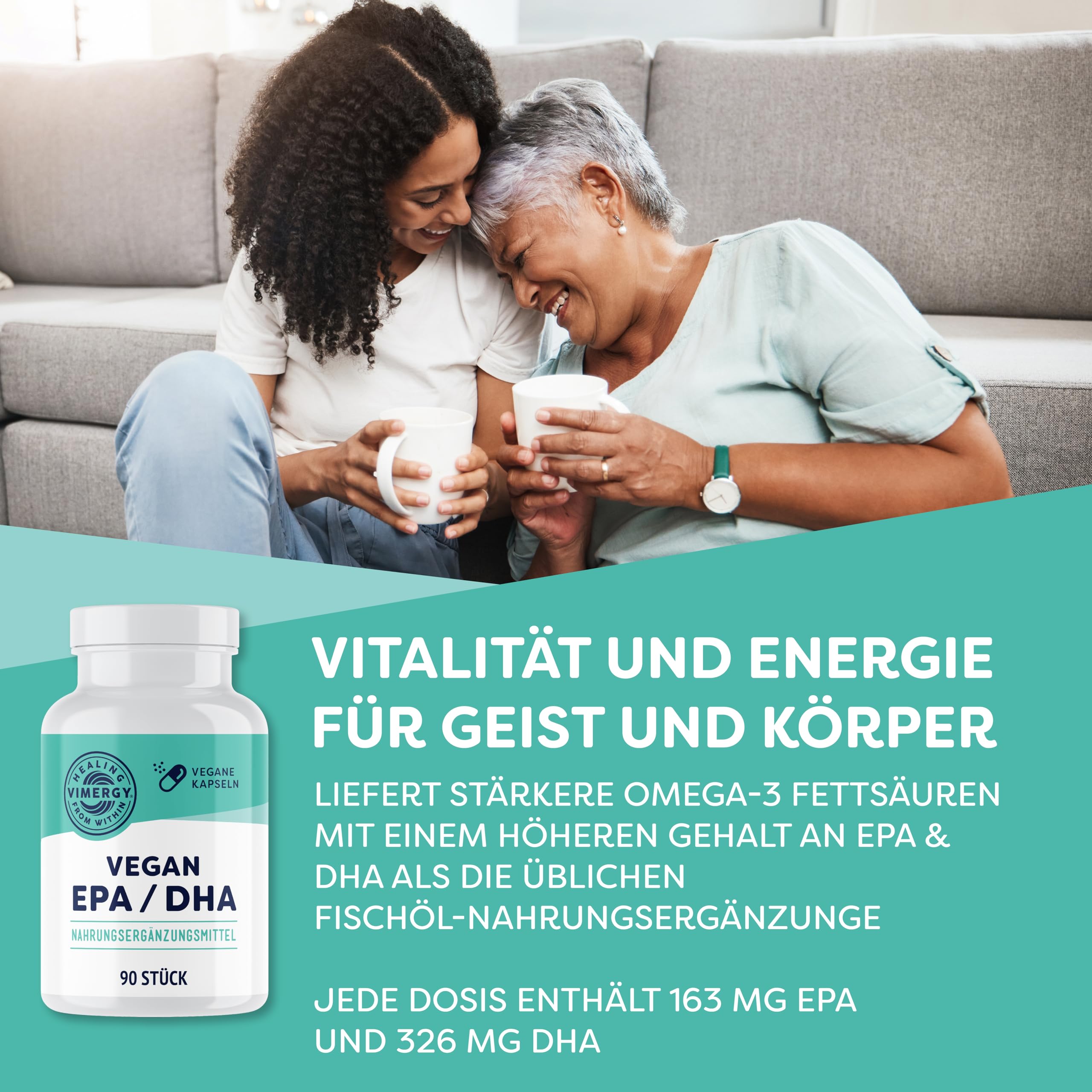 Vimergy Vegan EPA DHA (30 Einnahmen) – Omega 3 Algenöl Kapseln – Softgel ohne Gelatine – Gentechnik & Glutenfrei, Koscher (90 Stück)