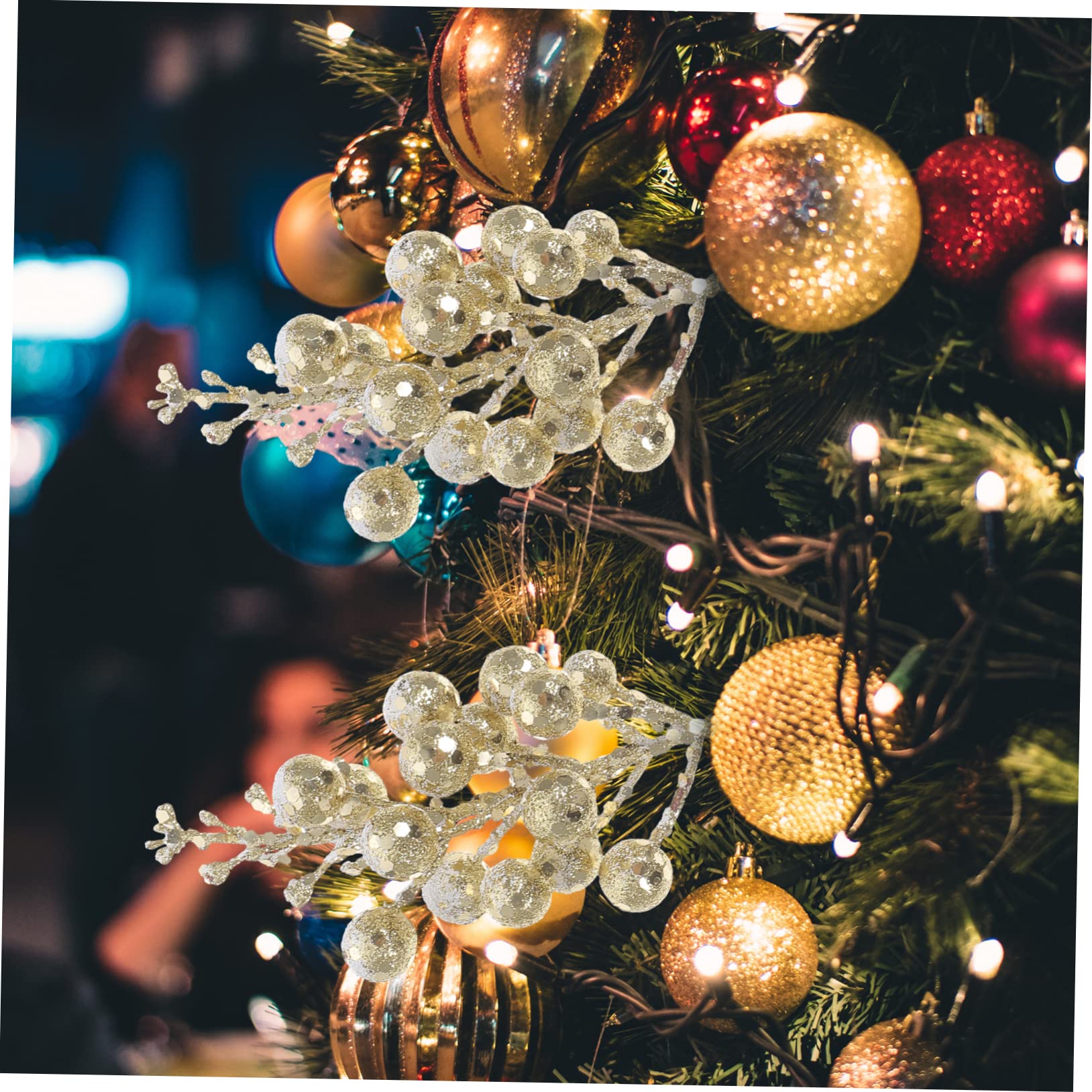 10pezzi Rametti Di Bacche Finte Glitterate Per Decorazioni Natalizie Fai Da Te Adatti Alberi Di Natale e Centri Commerciali