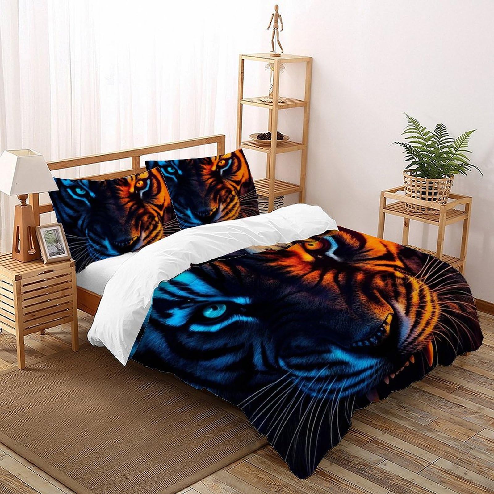 Housse de couette tigre résistant aux lavages avec parure de lit 3D microfibre douce