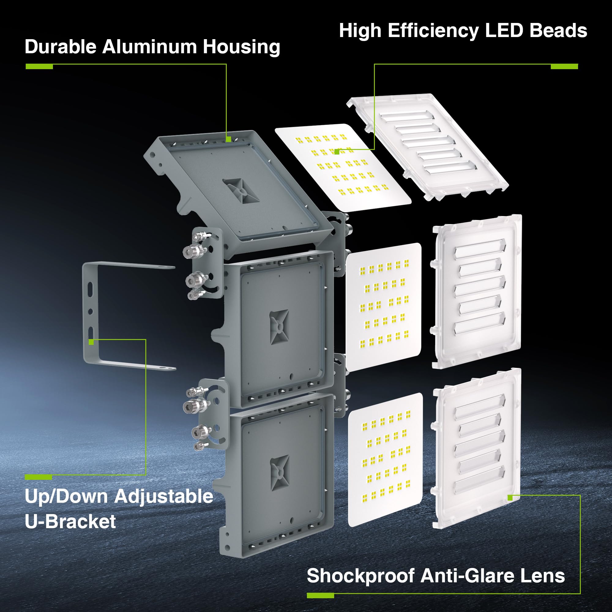 STASUN 300W 30000LM LED Outdoor Flood Light,Super Bright Spotlight 6000K Outdoor Security Light,IP66 Waterproof Spot Lighting for Street,Racetracks,Garden - Image 2