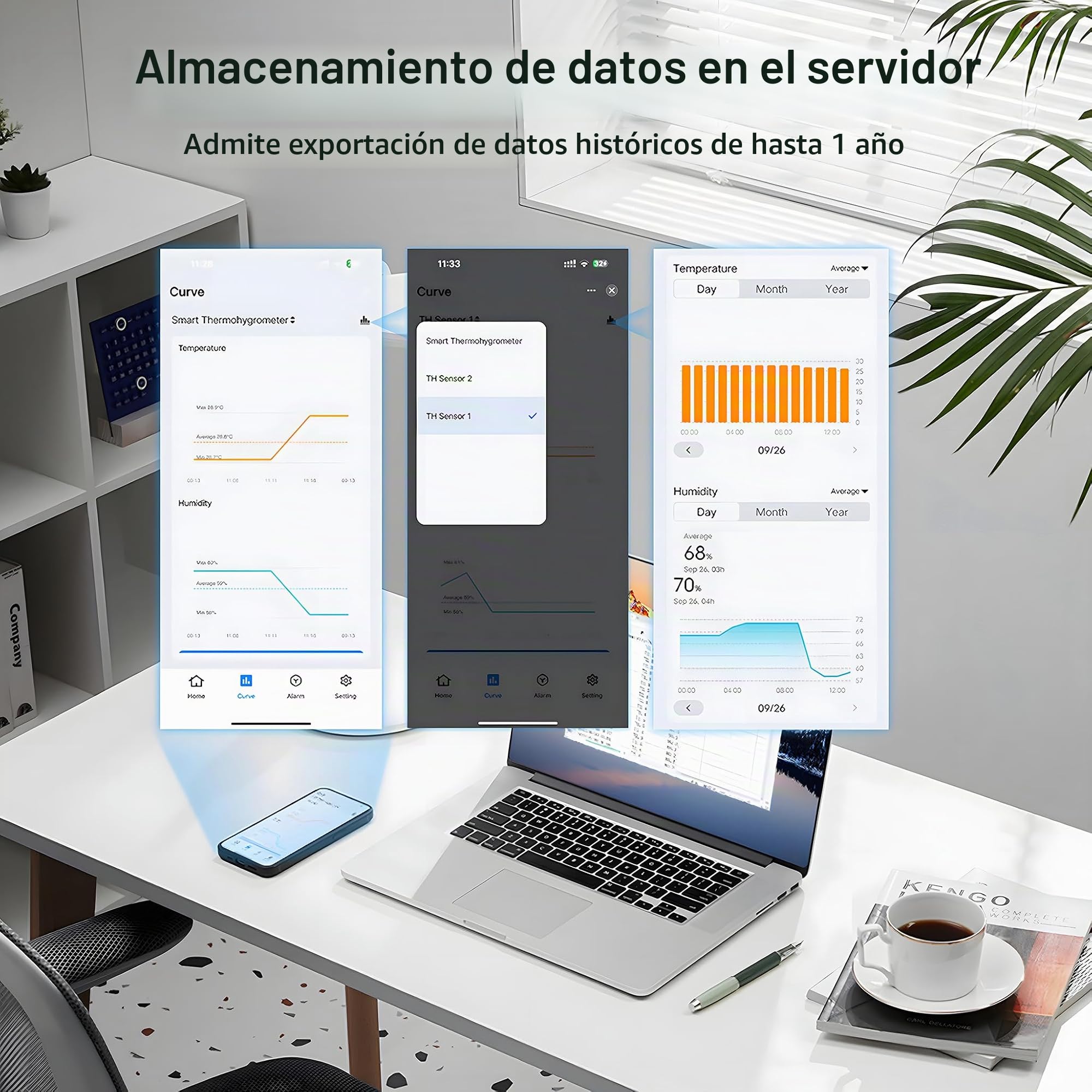 Termómetro higrómetro WiFi, sensor de temperatura y humedad por aplicación, alcance de 100 m, compatible con Alexa (4 sensores + estación base)