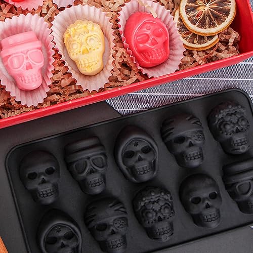 Miniatura 4 de Webake Molde de calavera para chocolate con 5 formas diferentes, molde de esqueleto de silicona para Halloween, chocolate, dulces, gelatina, hielo,