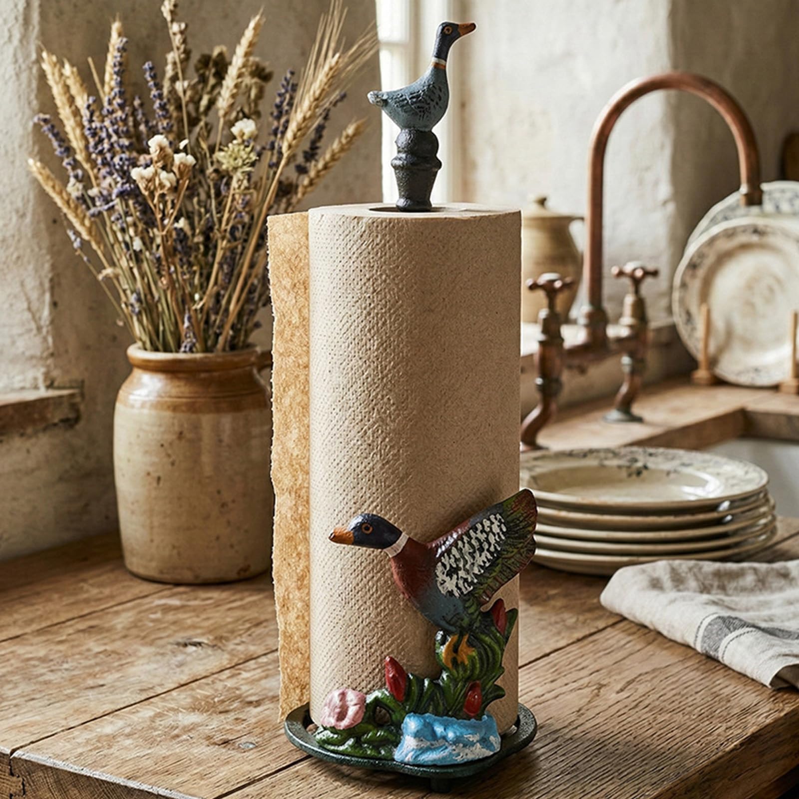 Servilletero clásico con temática de patos de hierro fundido, elegante dispensador de pañuelos para el hogar, perfecto para mesa de comedor o estante, dispensador de servilletas moldeado