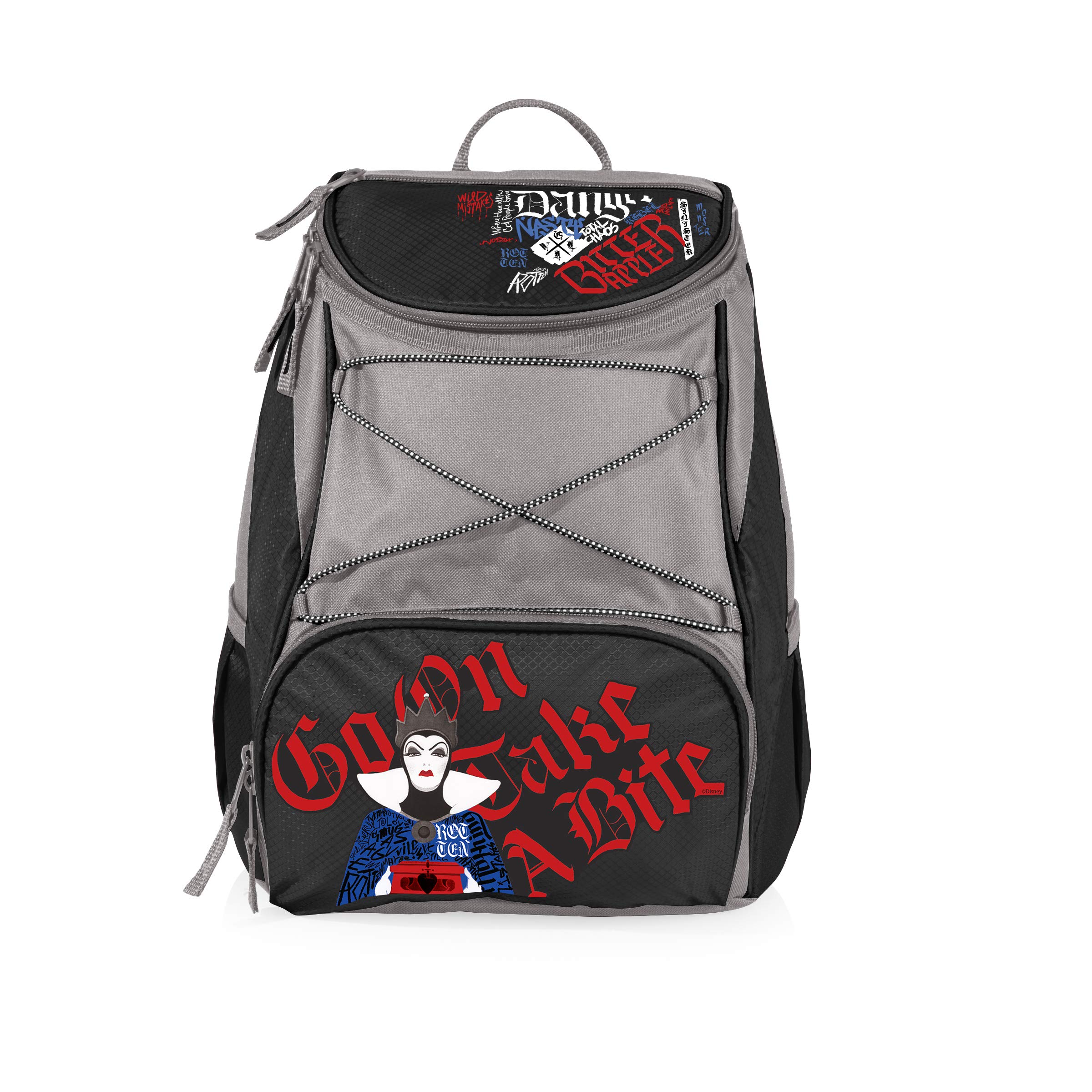 PICNIC TIME Disney Snow White Evil Queen Backpack Cooler, Insulated Soft Cooler Backpack, Waterproof Lunch Bag, Portable Hiking Ice Chest for Beach, Picnic, Camping & Travel, (Black with Gray Accents)
