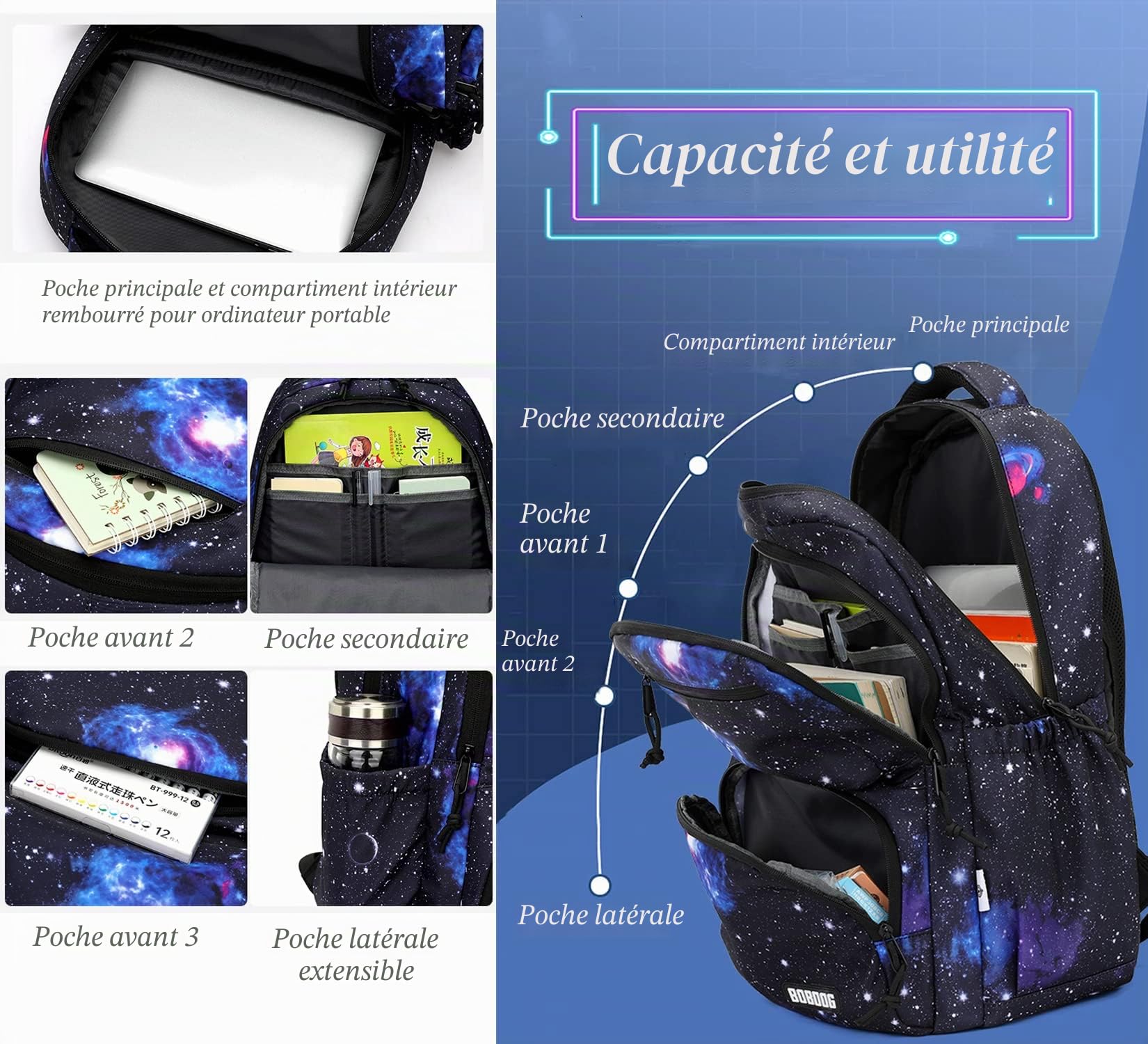 Galaxy Print Sac à dos d'école pour garçon