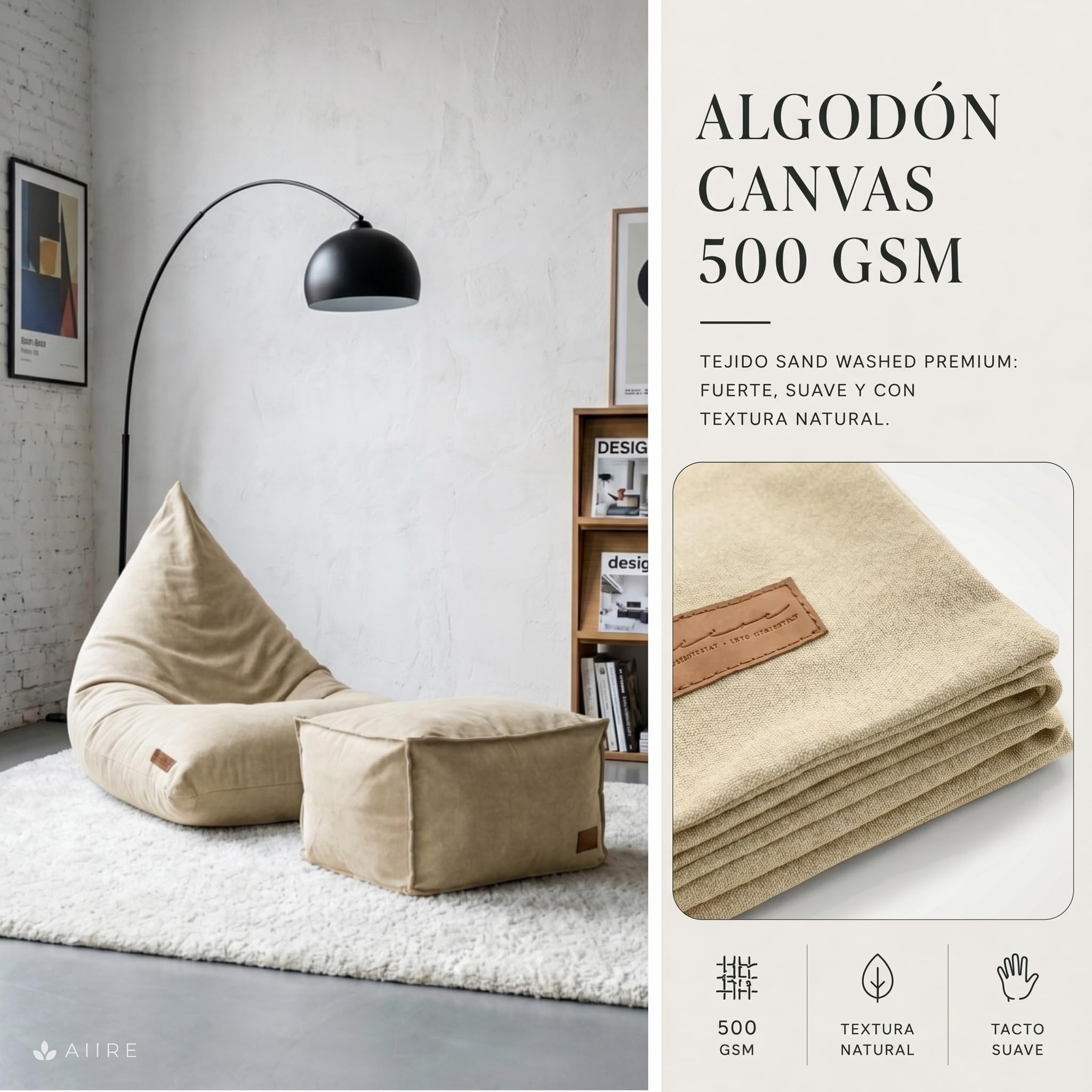 Aiire Puff con Relleno Incluido Moderno - Puf Salon XXL de Diseño para Adulto o Juvenil - Funda Desenfundable y Lavable - Puffs Infantiles XXL - Bean Bag Chair Gamer Gigante con Reposapiés