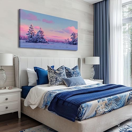 Miniatura 2 de 20"x 40" Canvas Wall Art Winter Forest Pine Trees Magical Snowy Sunset Aesthetic Vintage Snow Framed Pictures Painting Prints Large Wall Art for