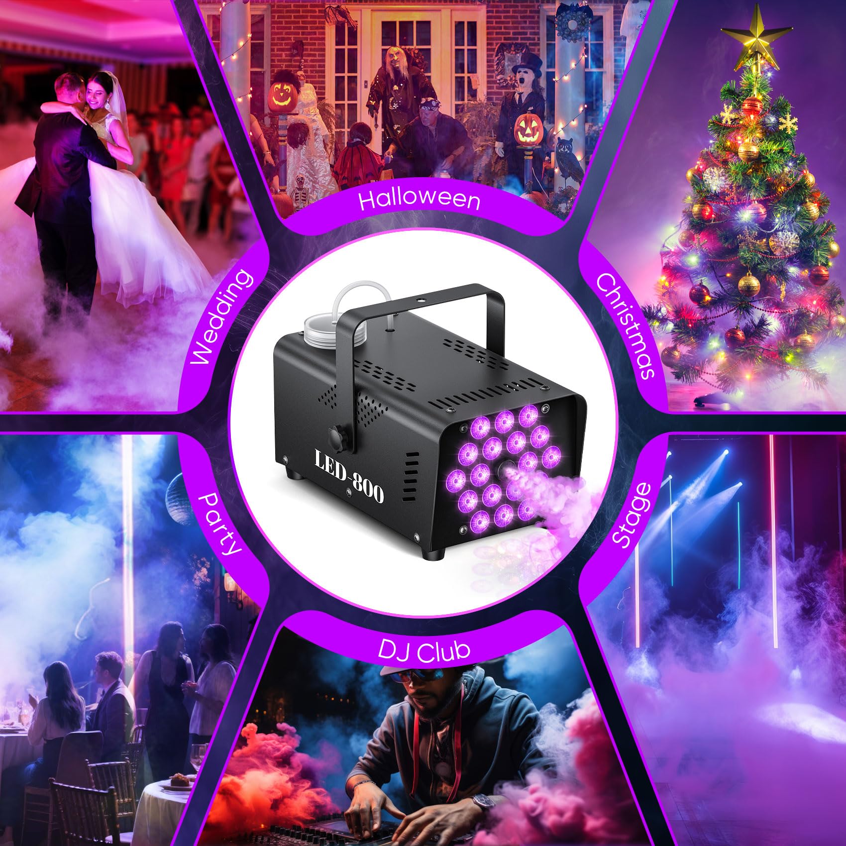 Fog Machine, 800W Smoke Machine With 13-Color LED Effects, 3500CFM Smoke Machine Fog Output, Wired And Wireless Remote Control,Ideal For Halloween, Wedding And DJ Stage