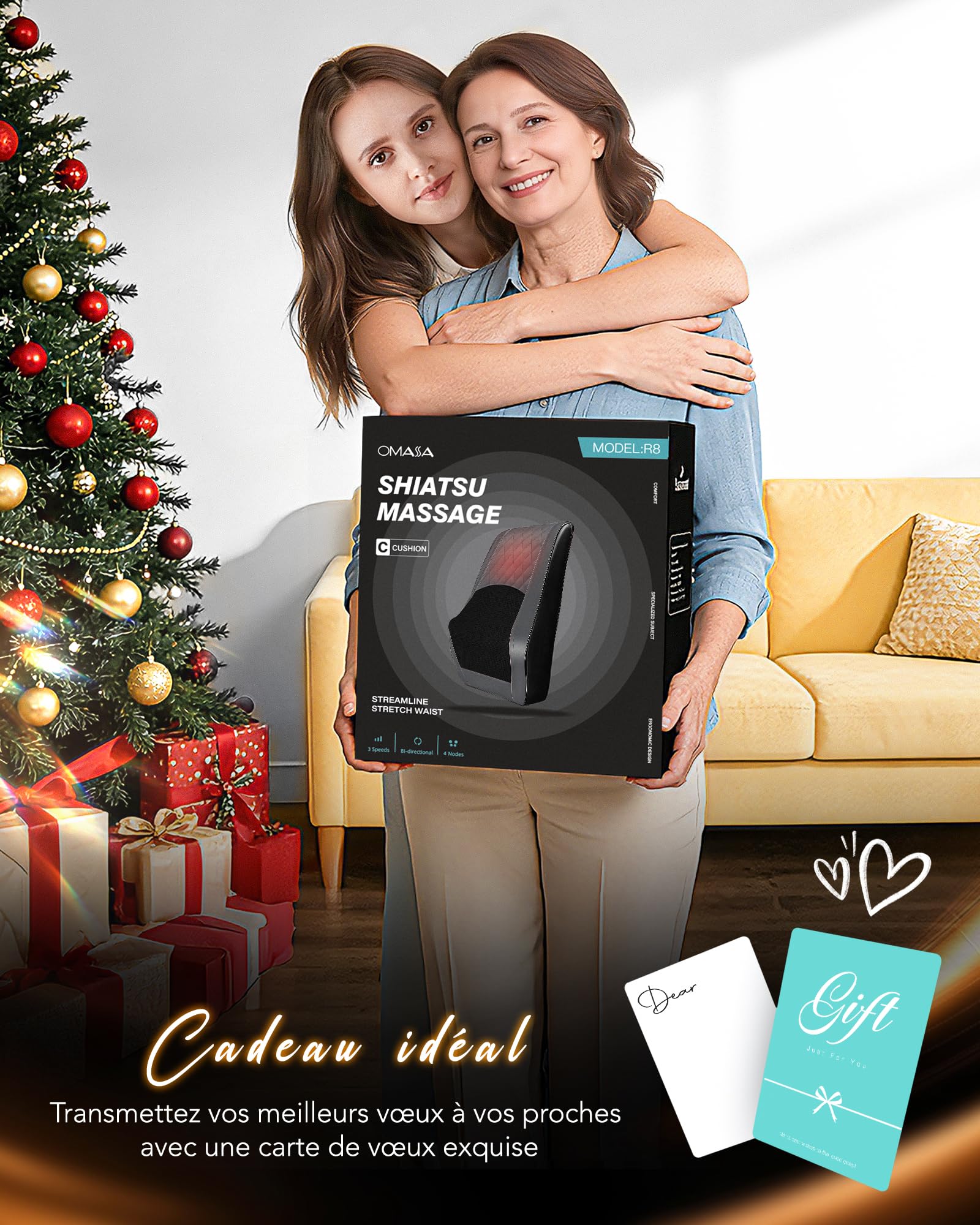 OMASSA Appareil de massage du cou avec chaleur, appareil de massage Shiatsu 3D Knet pour le dos, soulagement des douleurs musculaires pour le cou, le dos, les jambes, cadeaux pour hommes, femmes