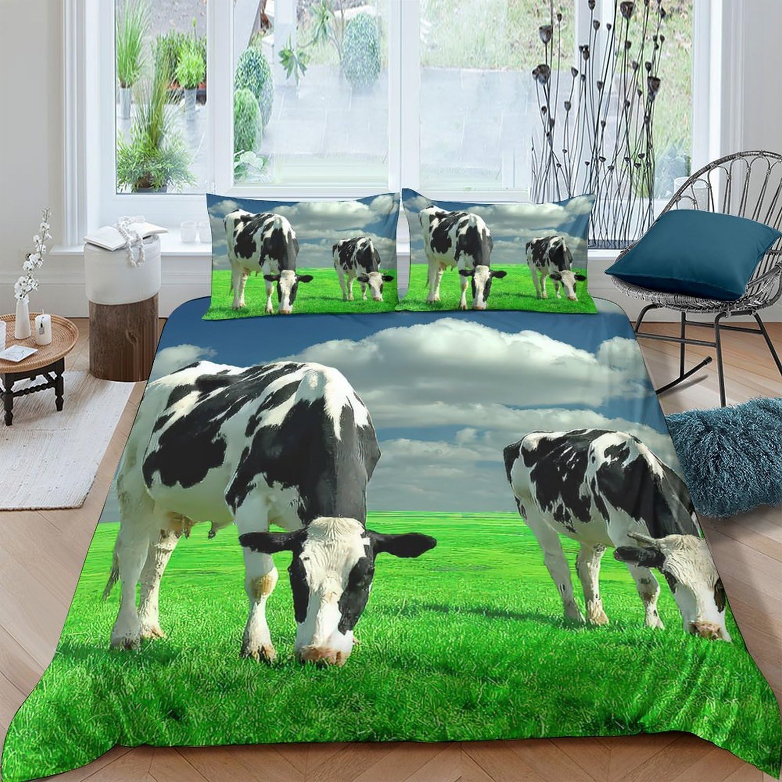 Ctjqhvkz Style-7 3D Printed Cow Pasture Fitted Sheet Microfiber Soft Breathable Grazing Cattle Mattress Cover For Bedroom Guest Room Decor Single（135X200cm）