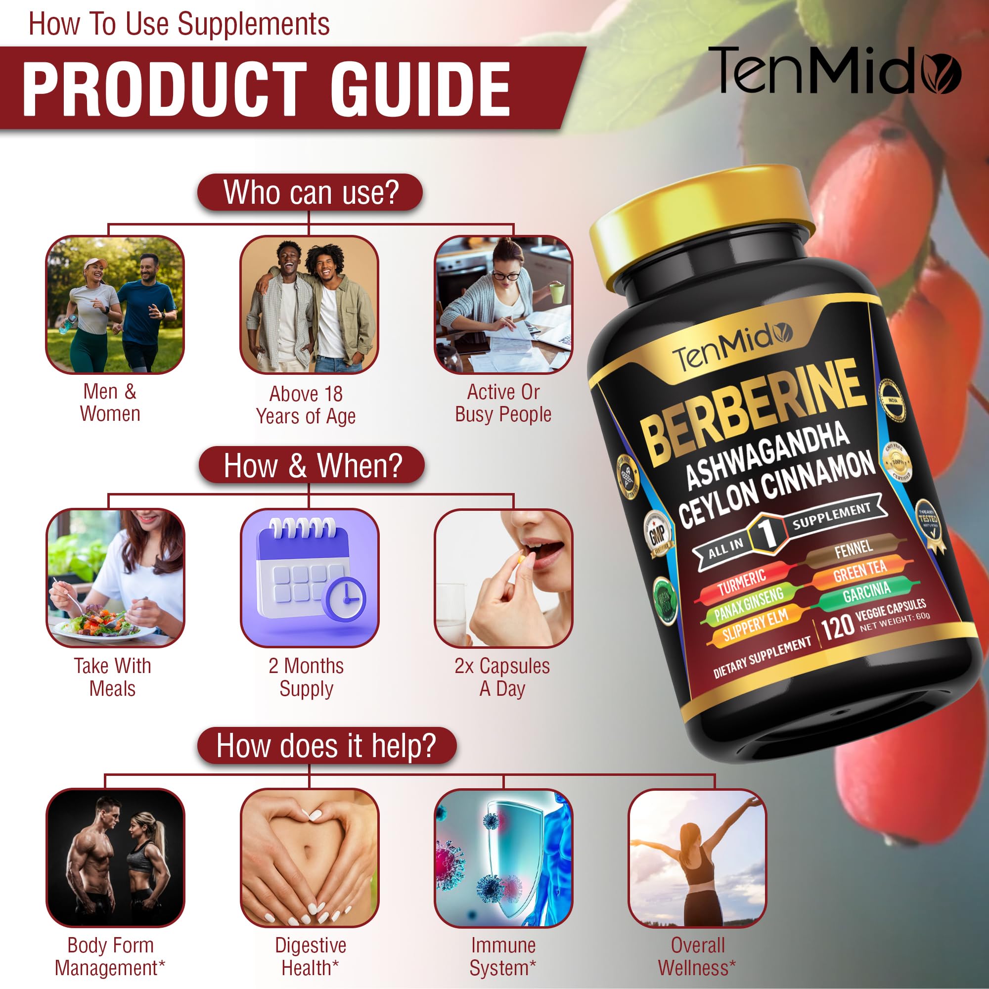 Amazon.com: Tenmido Berberine Supplement - 10in1 Formula with