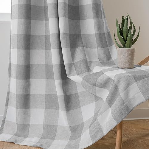 Vista 221 de DriftAway - Cortinas de ojales opacas, patrón a cuadros, forro térmico con aislamiento, blackout, impresas a cuadros, 2 capas, juego de 2 paneles