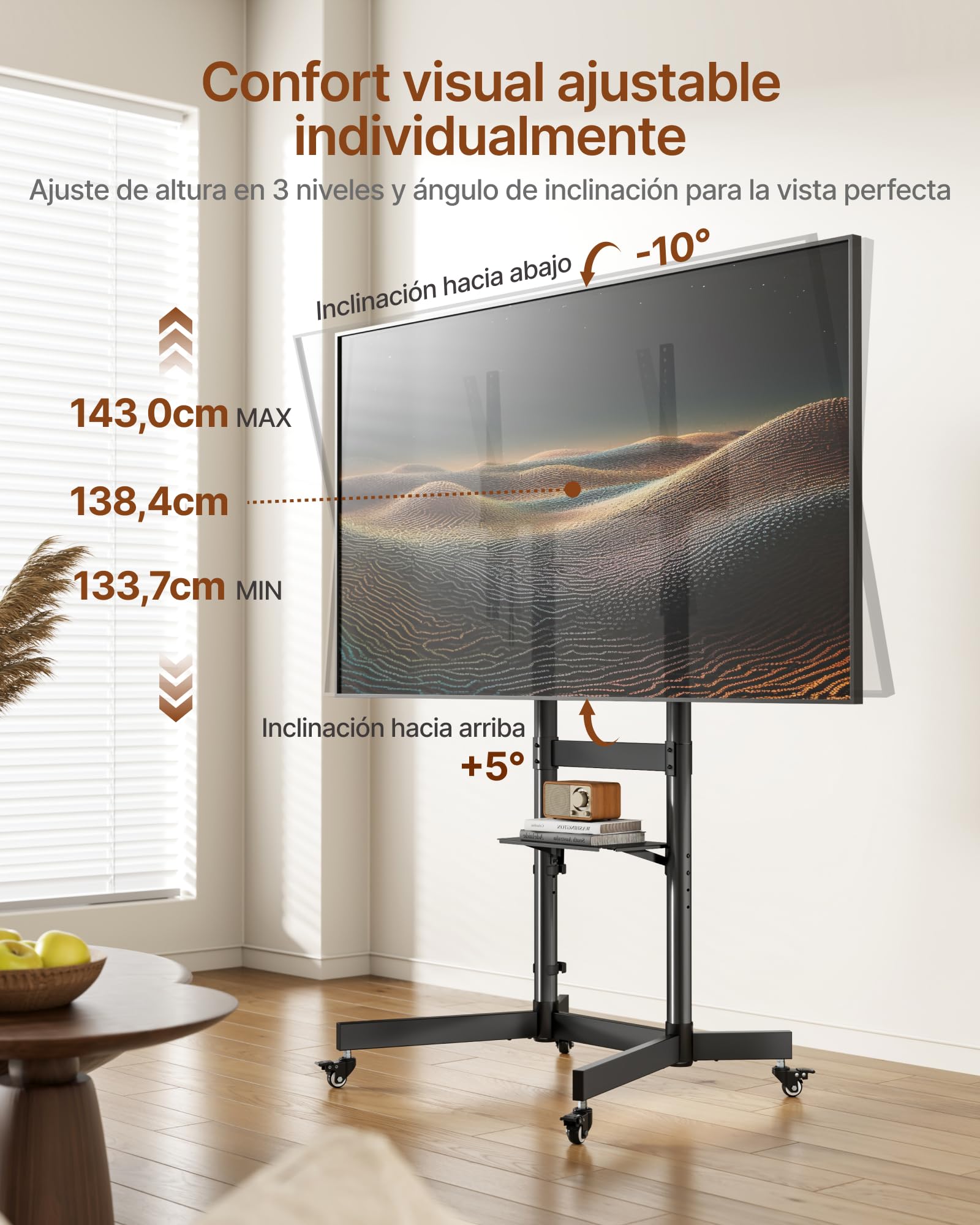 Soporte de TV con Ruedas para Pantallas de 55 a 100", Soporta 75 kg