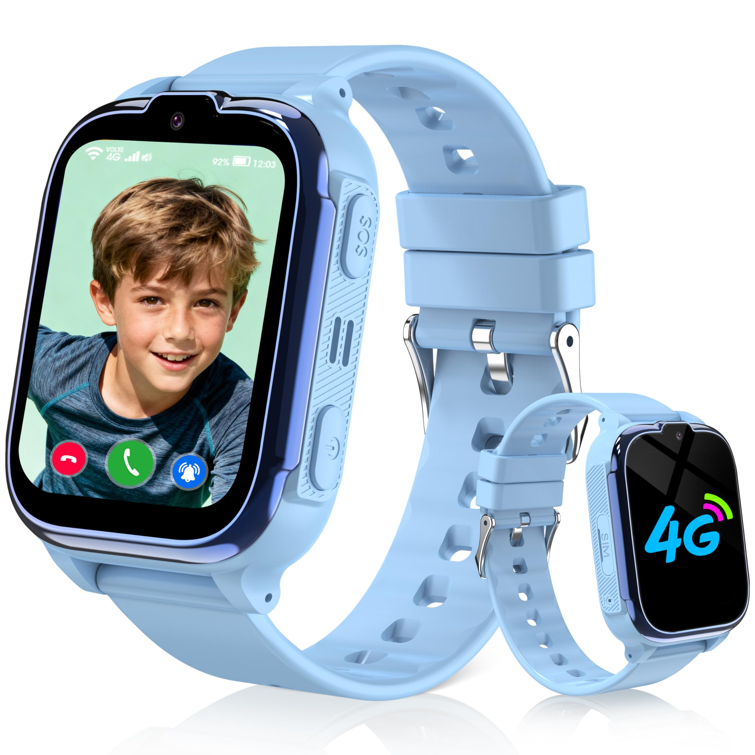 4G Reloj Inteligente Niño, Smartwatch Niños con GPS y Llamadas Teléfono Videollamada Impermeable IP68 SOS Móvil Juego Despertador Clase Modo Reloj Inteligente Niños y Niñas Estudiante Regalo
