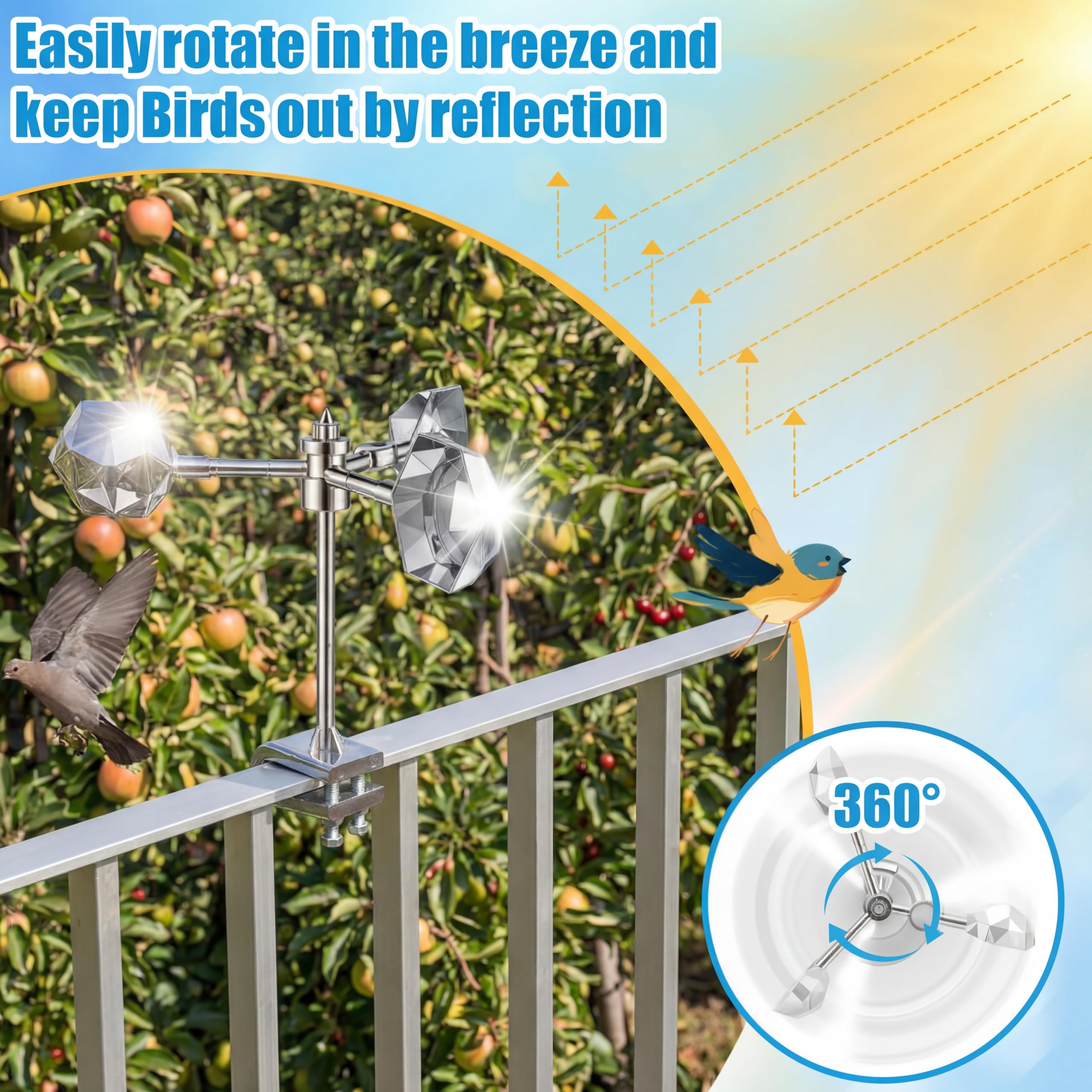 Paquete de 4 repelentes de pájaros reflectantes aislados para exteriores, dispositivo reflectante giratorio que evita colisiones de gorriones palomas, adecuado para jardines, tejados, granjas y