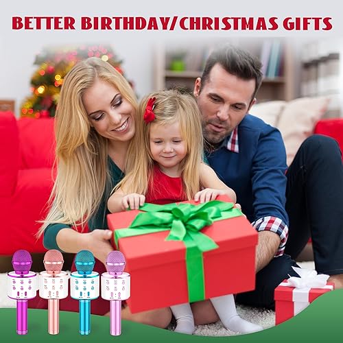 Miniatura 6 de Ankuka Paquete de 2 micrófonos de karaoke para niños, micrófono de karaoke inalámbrico Bluetooth para cantar, micrófono de mano portátil, máquina