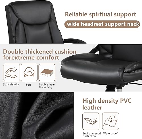 Miniatura 6 de PayLessHere Silla de oficina en casa, silla ergonómica de piel sintética, respaldo medio, diseño giratorio y ejecutivo con soporte lumbar,