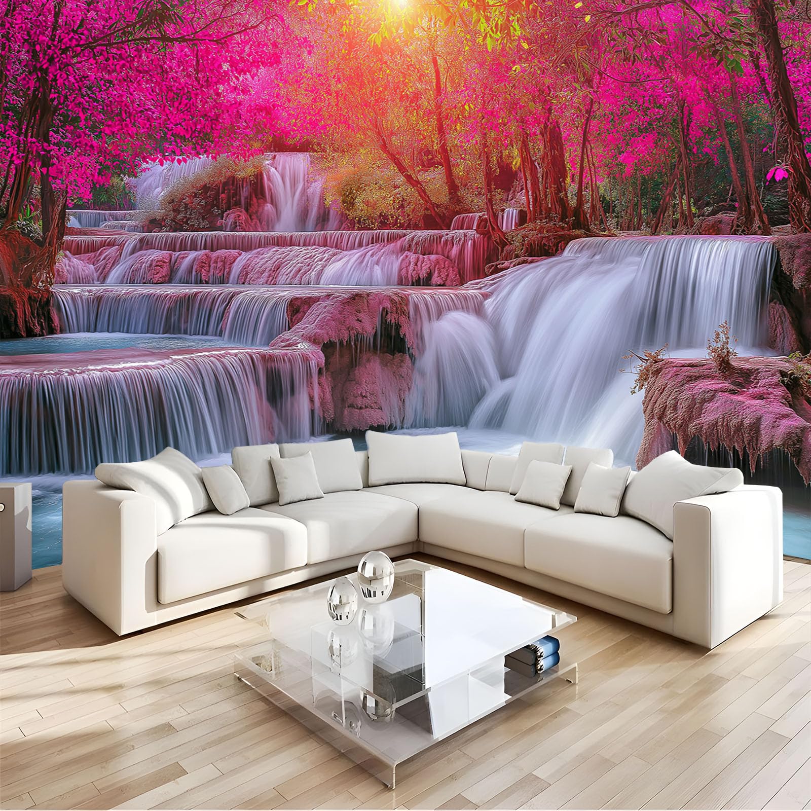 Papier peint panoramique rose jungle 150x105cm pour illuminer une petite pièce sombre et blanche