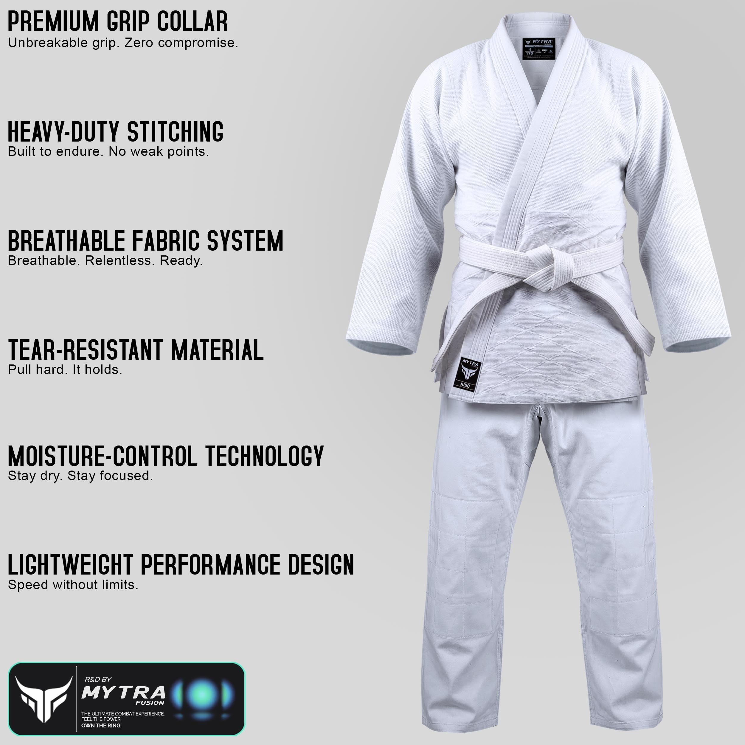 Mytra Fusion Judo Gi per Bambini – Uniforme da Judo Junior Resistente per Allenamento e Competizione – Kimono da Judo Durevole con Cuciture Rinforzate e Cintura Inclusa
