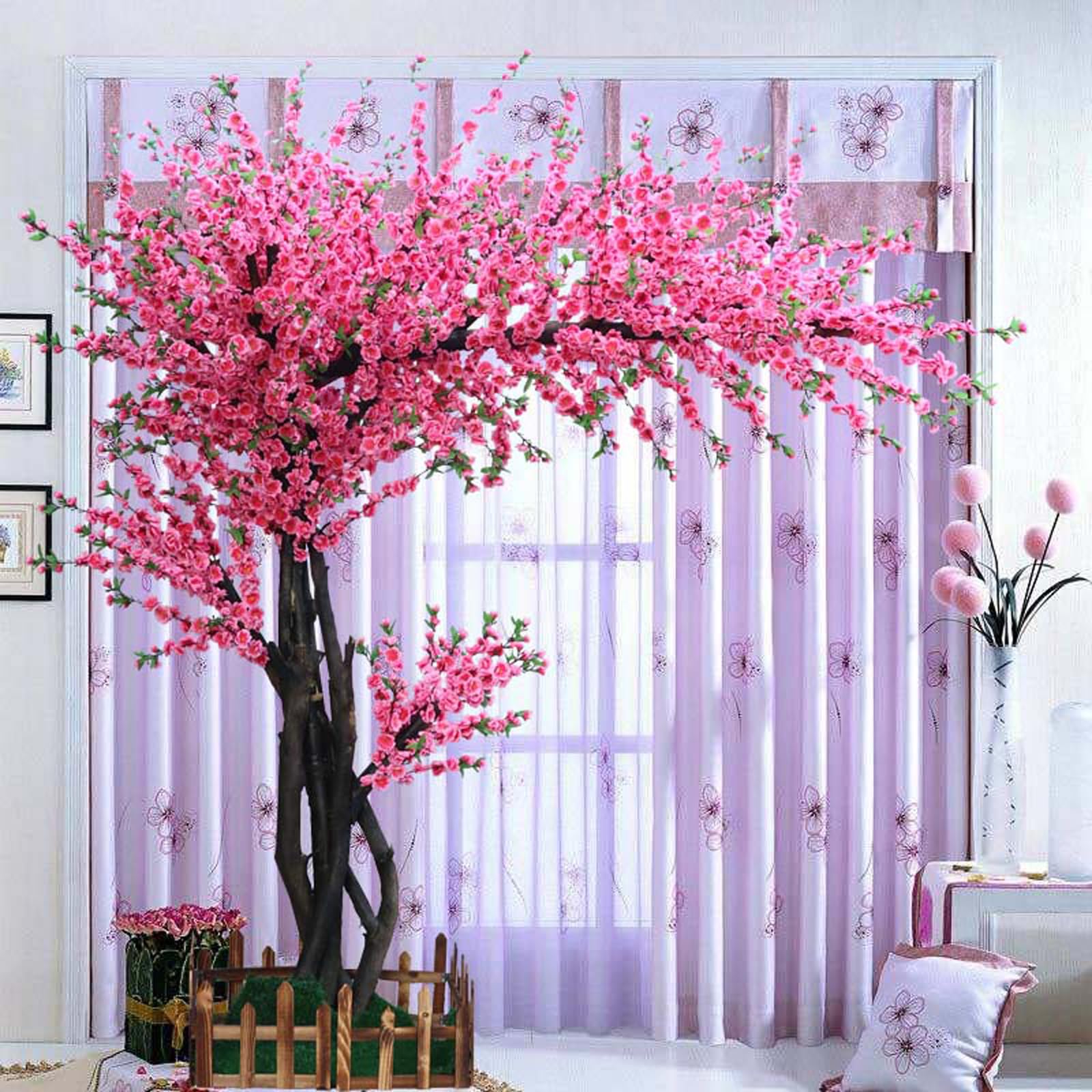 1.8x1.5m/5.9x4.9ft Planta de simulación Rosa Árboles de Flor de Cerezo Artificiales japoneses Flor de Seda Falsa Decoración de melocotón Fiesta Interior al Aire libreRestaurante Centro Comercial