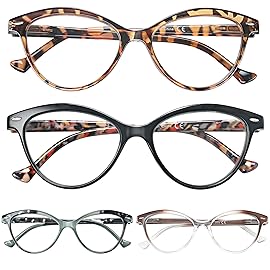 HEEYYOK 4.0 Readers For Women Small Face Womens Reading Glasses Cat Eye 4-Pack Cheaters Reading Glasses Comfort Spring Hinge