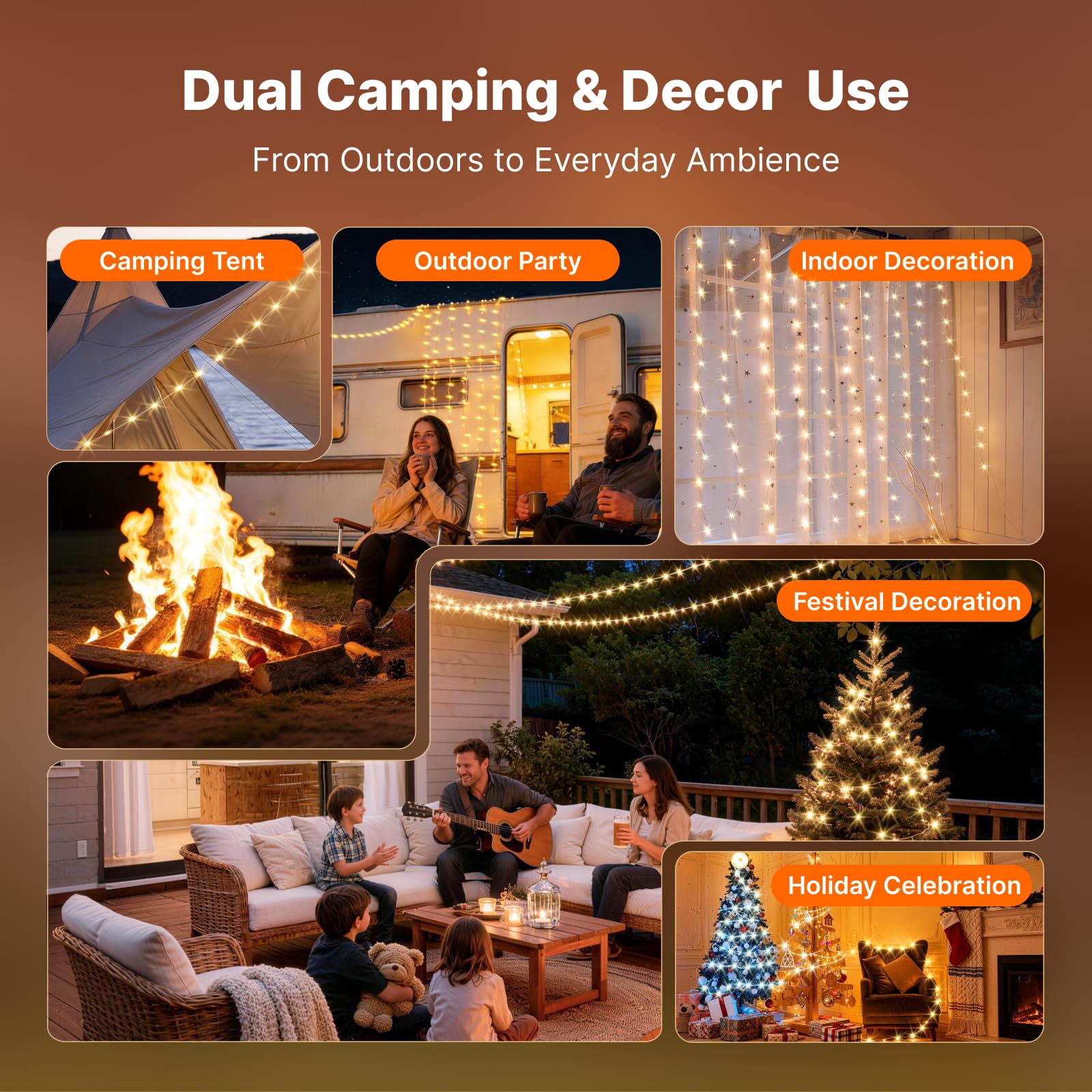 OGERY Solar-Camping-Lichterkette, 5400 mAh, 11 Modi, wiederaufladbar, Camping-Lichter, Outdoor/Indoor, 4-in-1, schnelle Lagerung, Lichterkette, tragbare LED-Lampe für Terrasse, Hof, Party, Dekoration