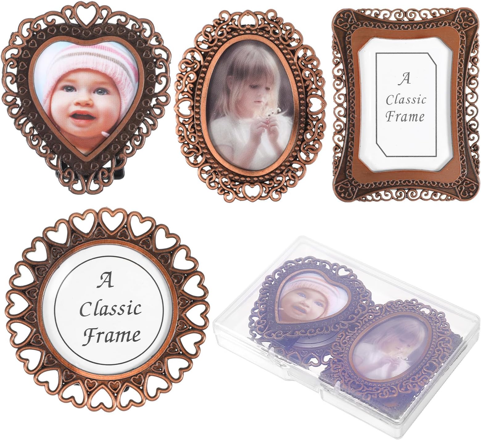 4 Pieces Miniature Picture Frames, Mini Vintage Frames, Baroque-Style Mini Photo Frames,4 Shapes, Bronze Color