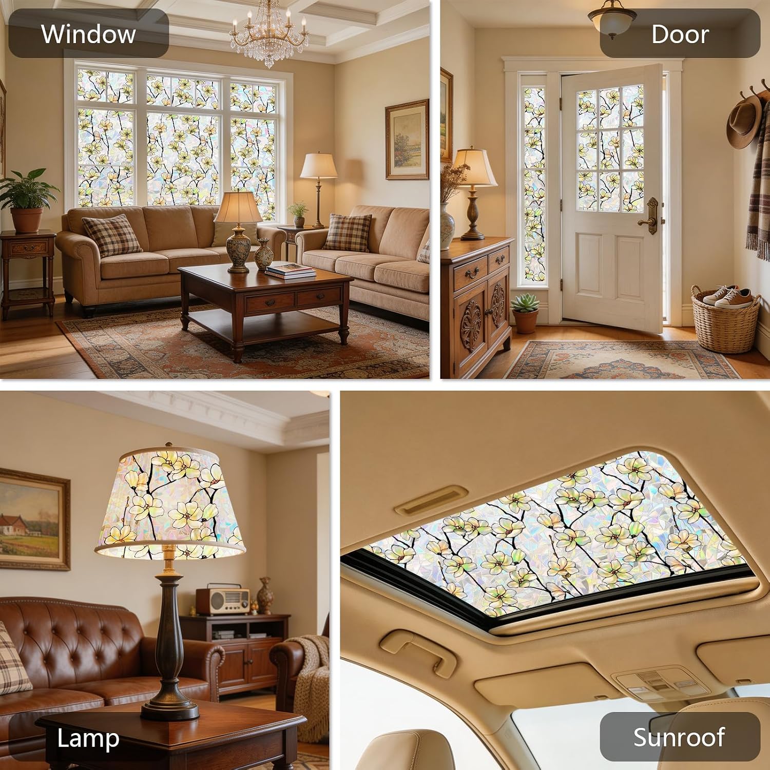Kromapolis Window Privacy Film,Stained Glass Magnolia Floral 29.5″ x 157.4″ image 4