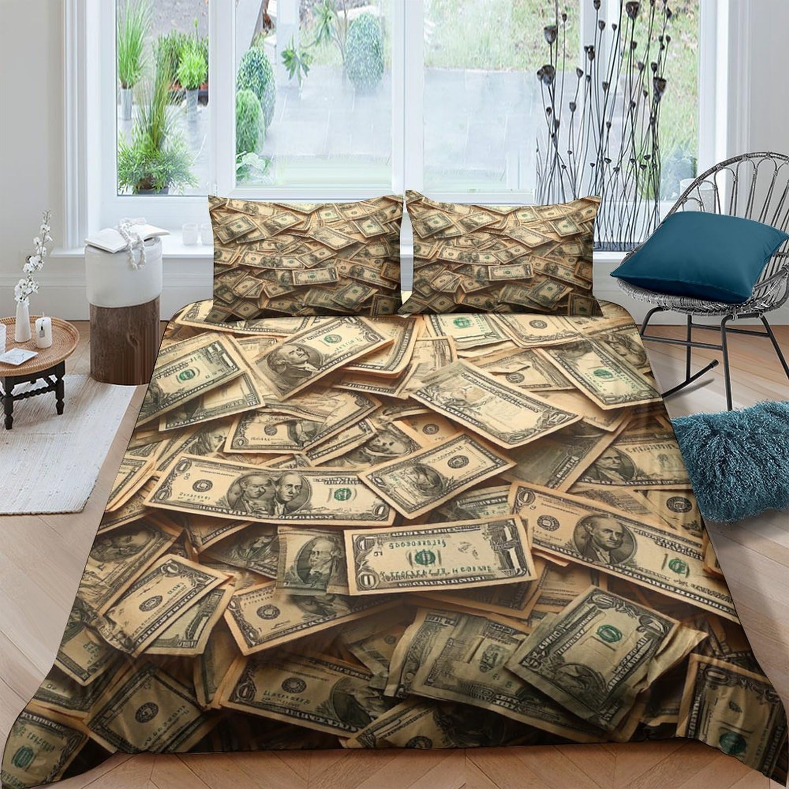 Ctjqhvkz Style-5 3D Printed Money Pattern Fitted Sheet Microfiber Soft Breathable Dollar Bills Bed Cover For Bedroom Dorm Decor Single（135X200cm）