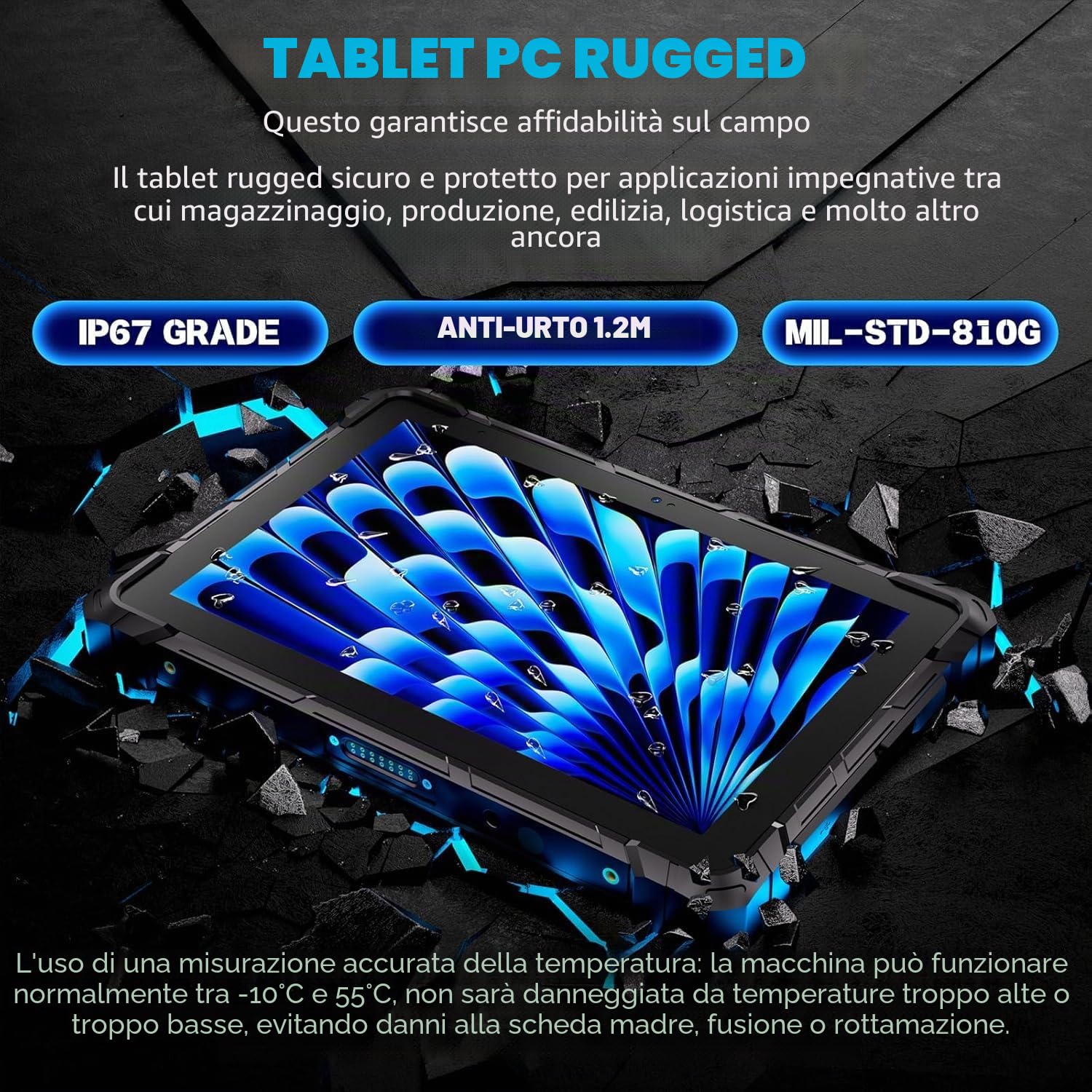 Tablet PC Esterni Win 11 Pro Rugged Tablet Resistente all Acqua Antishock Polvere, N100 CPU, 8GB RAM 128GB ROM, 10,1 Pollici Scansione di Codici a Barre, 8000mAh, 2 USB 3.2, Type-C, RS232