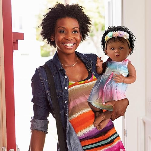Miniatura 4 de yompray Muñecas Reborn Baby Girl de 18 pulgadas realistas afroamericanas con aspecto real de vinilo de silicona suave para niños a partir de 3 años,