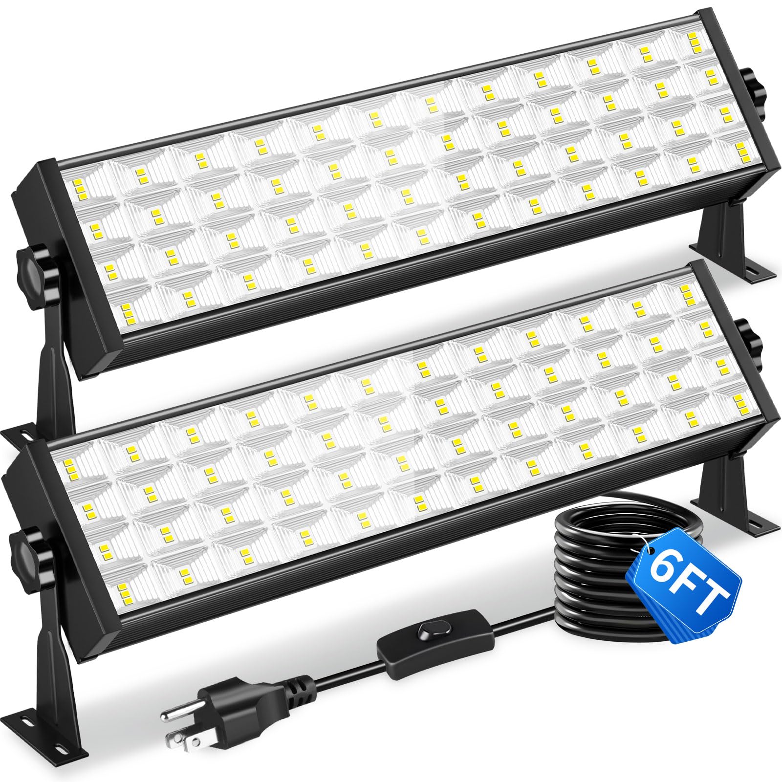 100W 2 Pack LED Shop Light 12000LM 5000K Daylight White Plug in Garage Lights with 6FT Power Cord