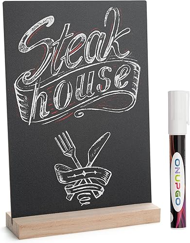 ONUPGO Cartel de pizarra de mesa de 8 x 12 pulgadas con soporte base, letrero de pizarra de tiza de menú, letreros de comida para tiendas, tableros