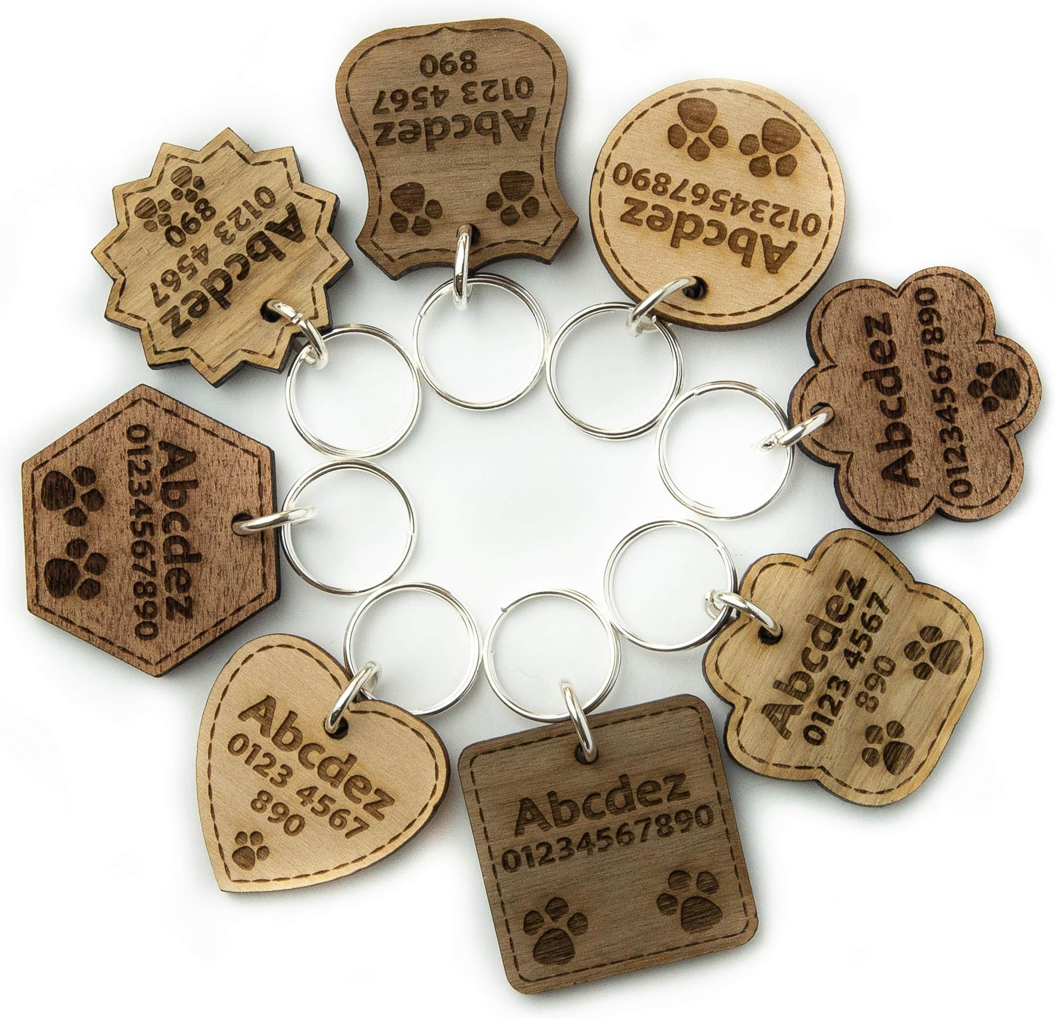 Personalised Cat Dog Tags Pet ID Engraved Wooden