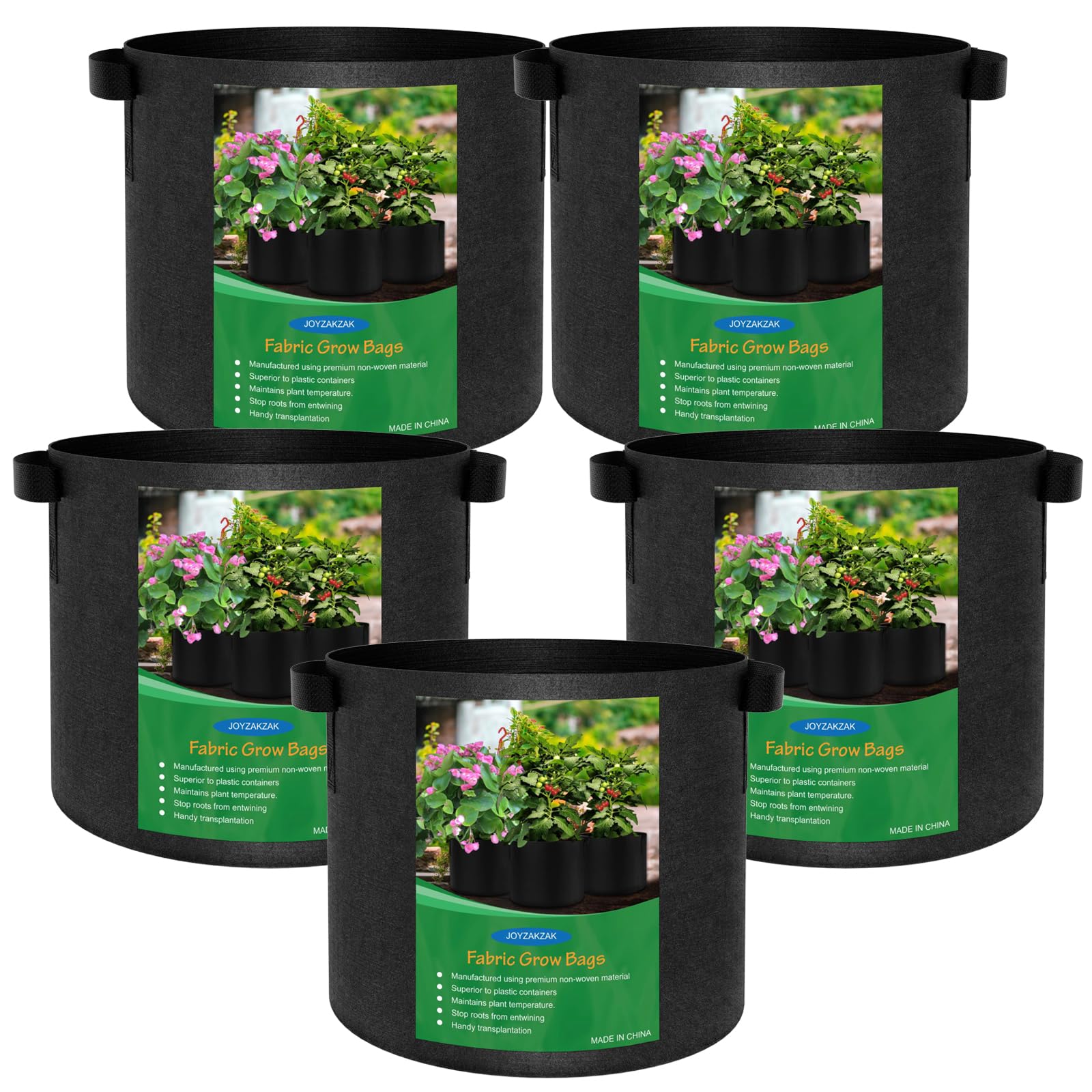 Joyzakzak 5 Stück Pflanzsack 20l/12l/15l/30l/40l/60l ExtrastarkesTomaten Kübel,Stofftopf 20L Reißfesten Pflanzsak Pflanzsäcke Vliesstoff Pflanztasche Stofftöpfe für Balkon Terrasse Gewächshaus&Garten