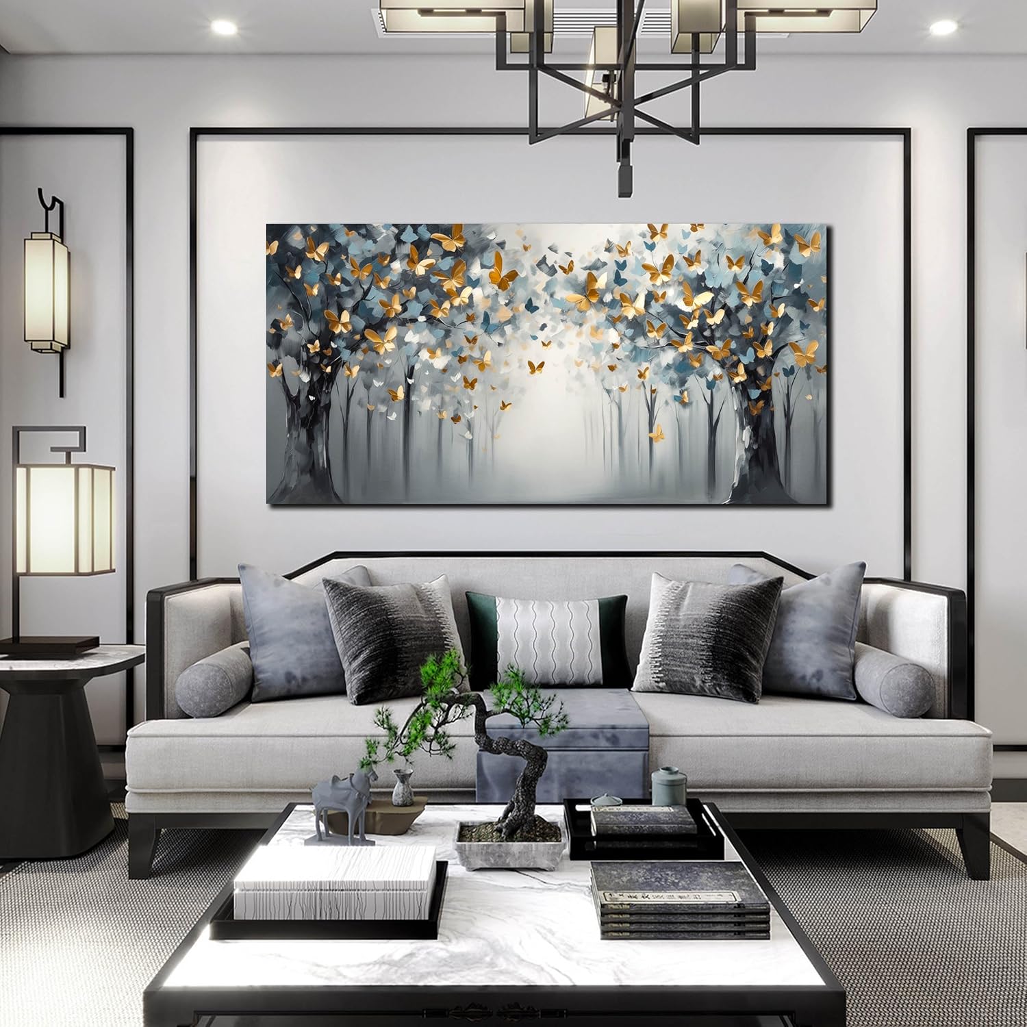 SIXTTART Butterfly Art Wall Decor for Bedroom - Tree Abstract Wall Art for Living Room - Art Work for Office Walls Size 24" x 48"