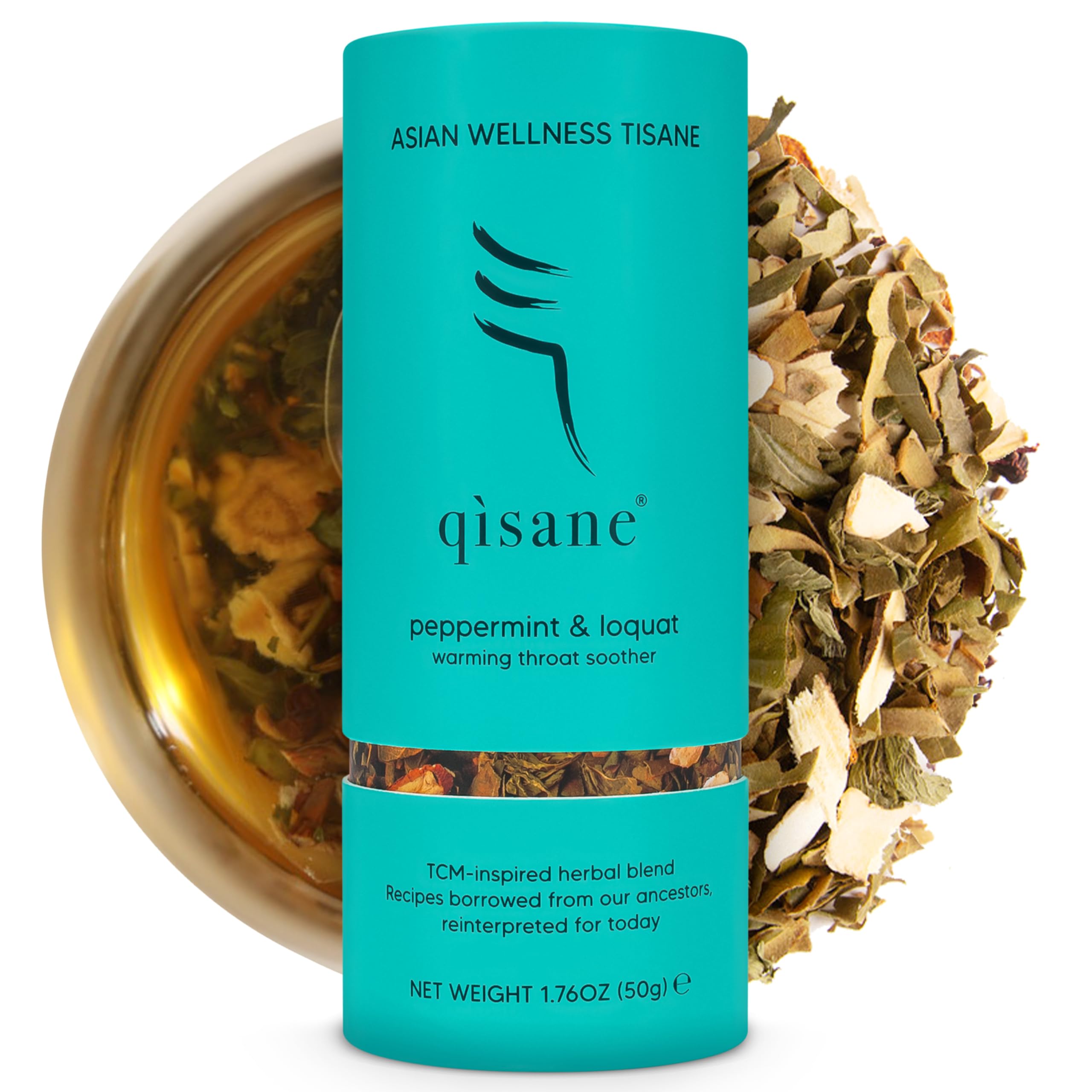 qìsane Organic Peppermint Tea Bags with Loquat Leaves - Whole Organic Peppermint Leaves, Loquat, Ginger & Balloon Flower Roots - Herbal Tea for Cough