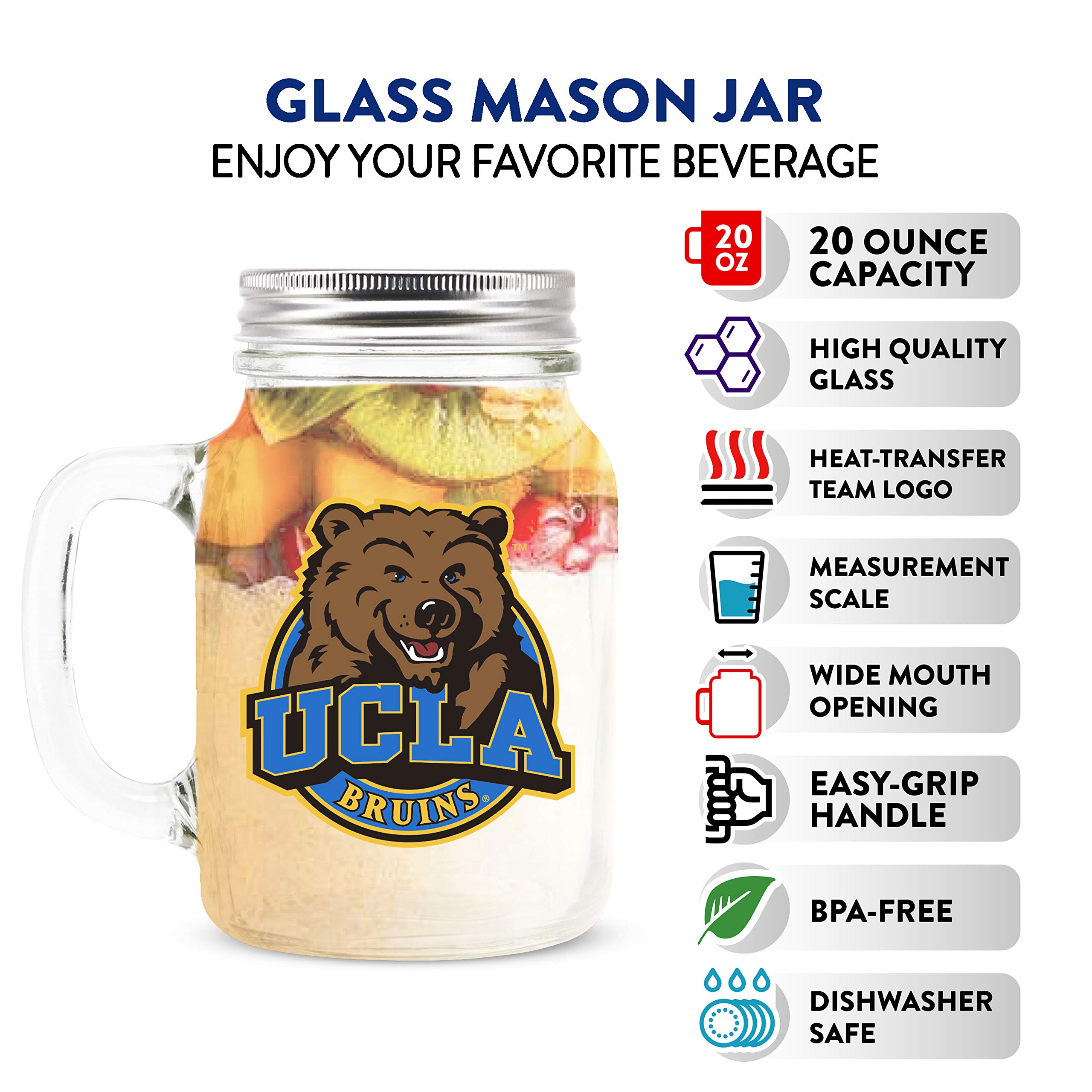 Duck House NCAA Ucla Bruins 20oz Glass Mason Jar White
