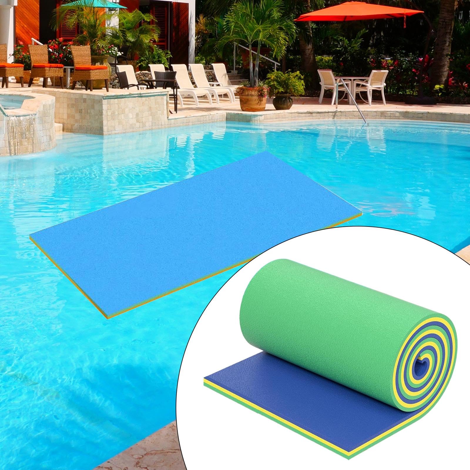 Tapis Flottant en Mousse Souple et Enroulée pour Adultes, Idéal pour La Plage, L'extérieur, Le Bateau, La Piscine, Vert