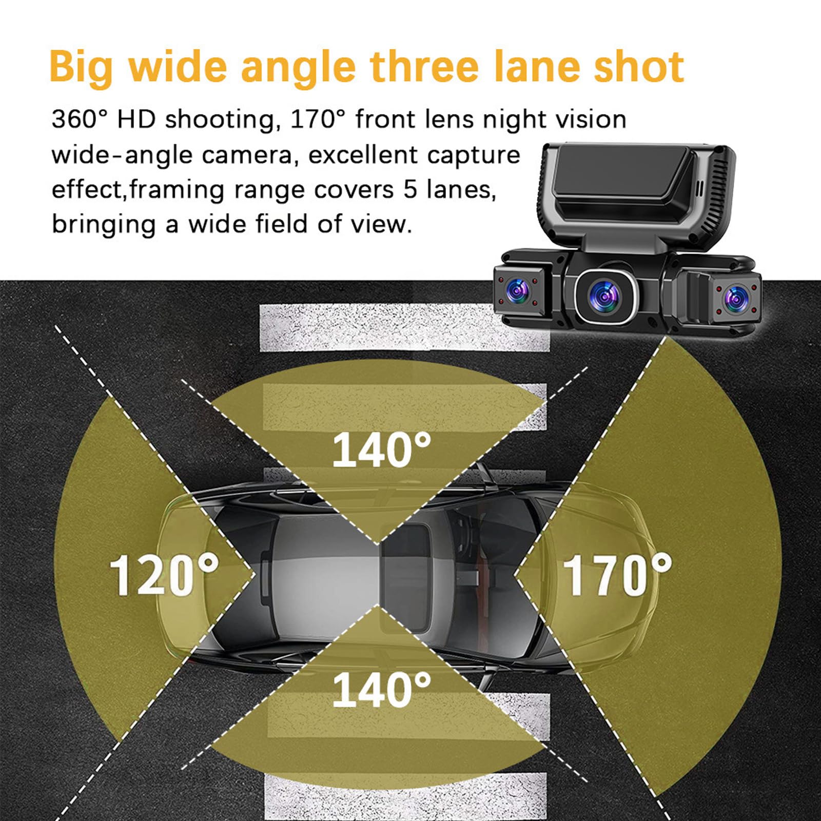 Caméra Embarquée 4 Canaux avec Wi-FI Et Vision Nocturne, Dashcam Voiture sans Fil, Vision À 360°, Ultra Grand Angle 170°,Enregistrement en Boucle Caméra Embarquée, 24h Mode Parking (A,4 Canaux)