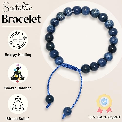 Miniatura 3 de Sodalite Bracelet for Women Men's Gifts - Protection Healing Crystal Bracelet - 8mm Gemstone Beaded Adjustable Bracelet Pulseras Para Hombres Mujer