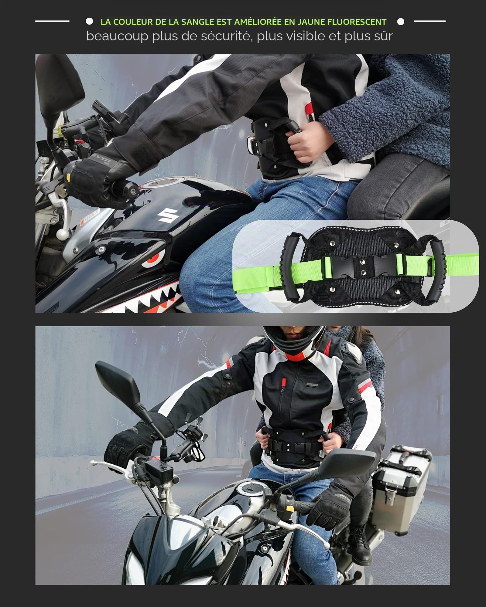Poignées de passager de moto, ceintures de sécurité et harnais pour bateaux à moteur, sangles rénales pour moto Grip