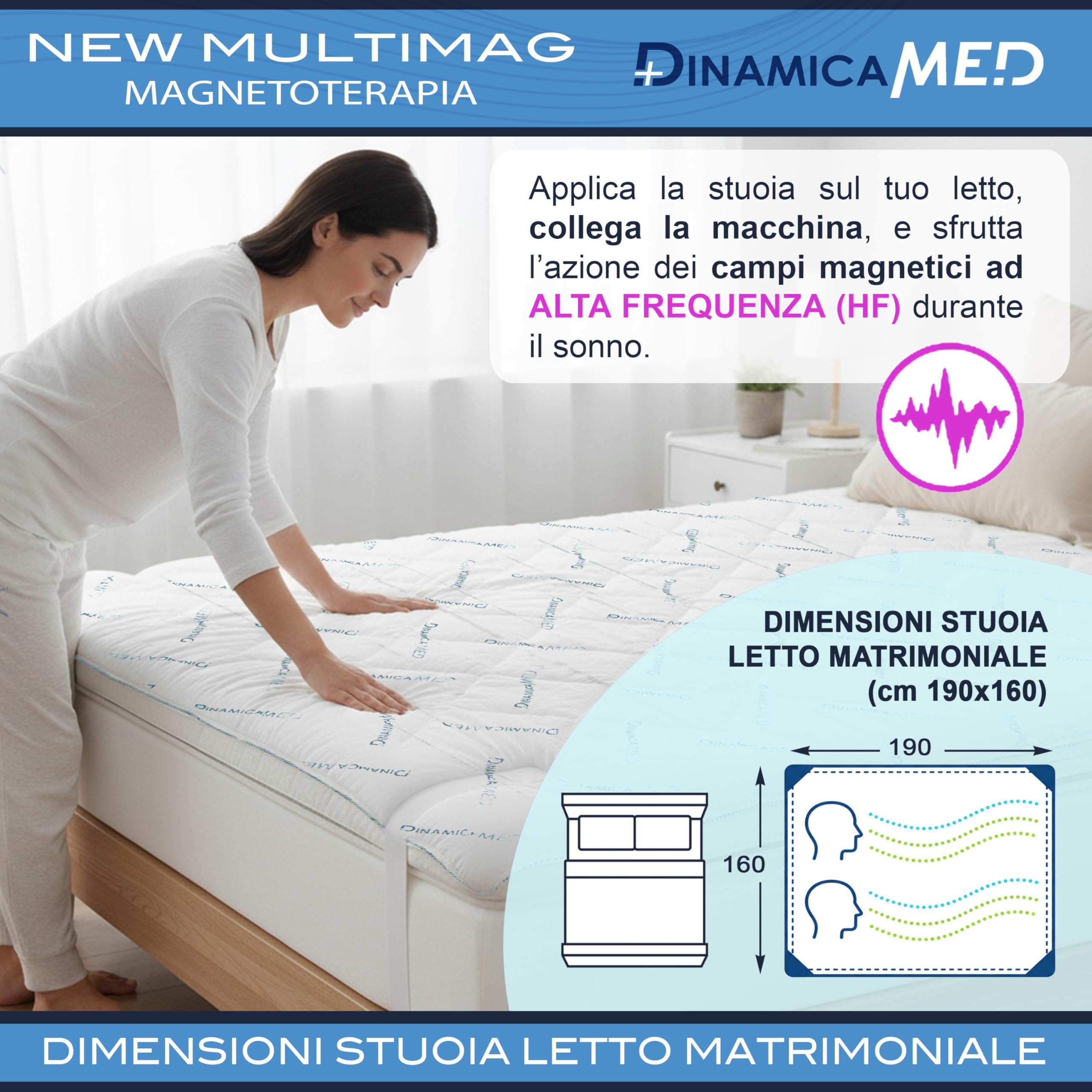 Dinamicamed New MultiMag PRO 7.0 Apparecchio per Magnetoterapia, Magnetoterapia con 2 Diffusori in Bassa Frequenza (LF) e Stuoia 160x190 ad Alta Frequenza (HF)